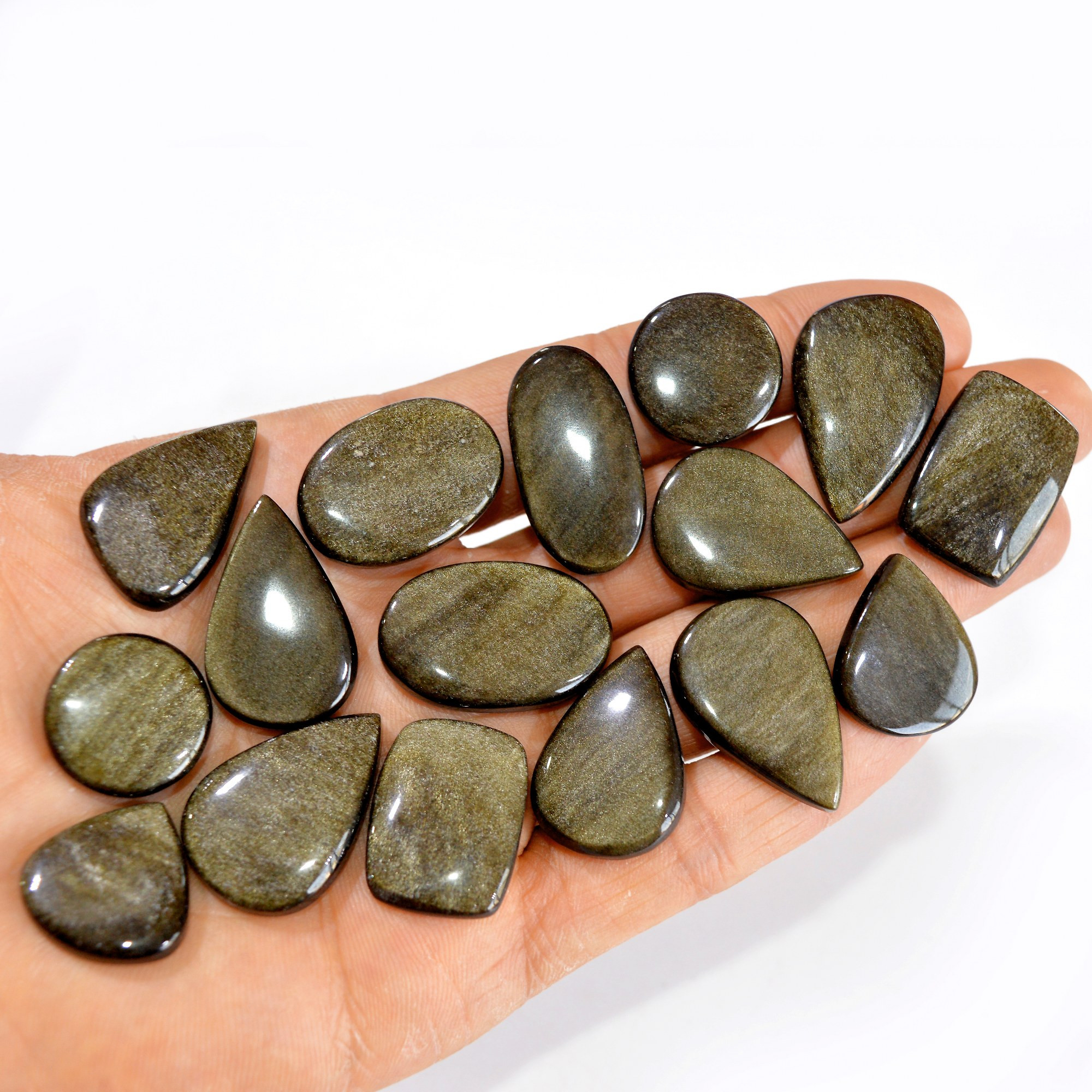 16 Pcs 315 cts Natural Silver Obsidian Cabochon Gemstone Lot Wholesale Loose Gemstone For Jewelry Making 31X20-20X20mm 15053