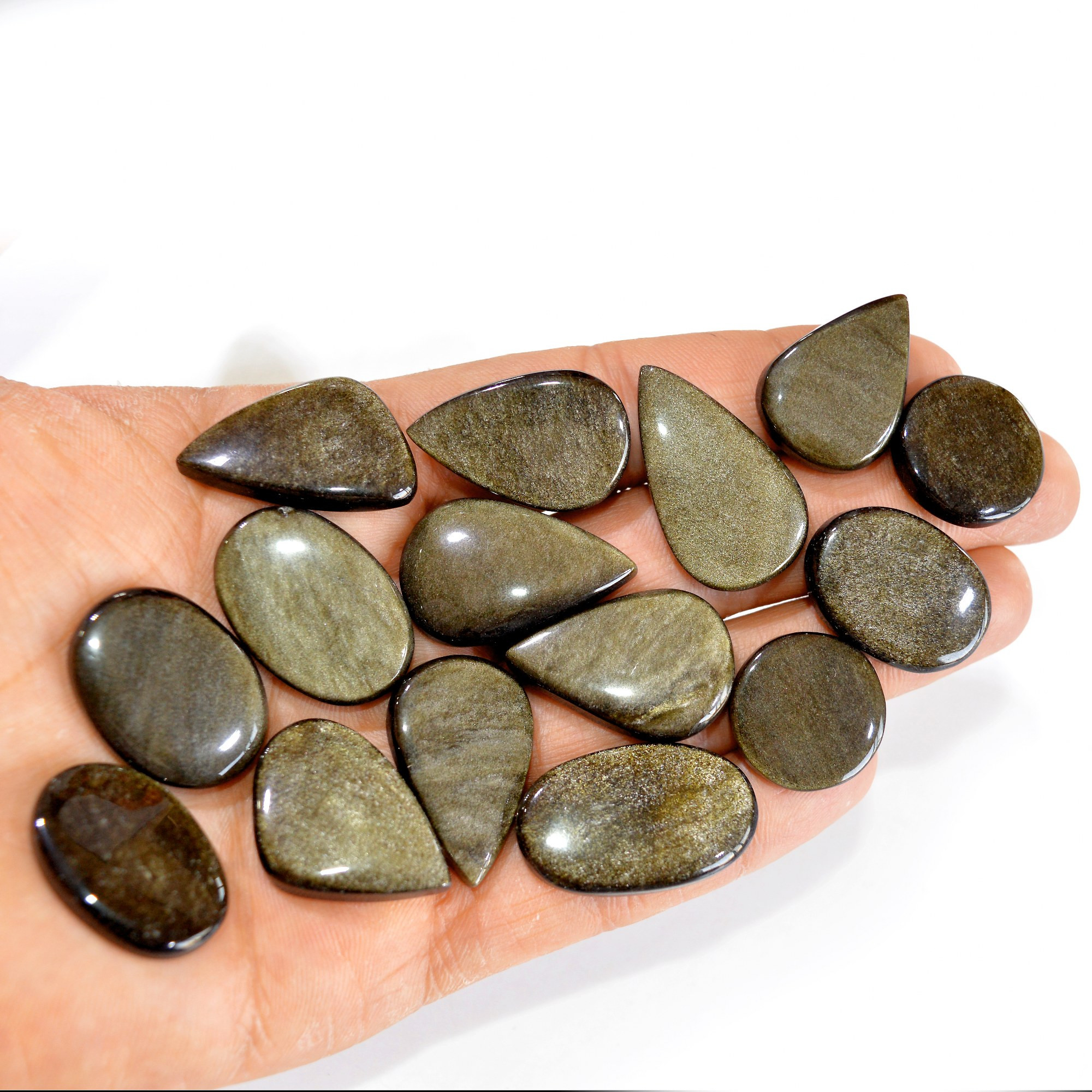 15 Pcs 309 cts Natural Silver Obsidian Cabochon Gemstone Lot Wholesale Loose Gemstone For Jewelry Making 31X18-25X17mm 15054