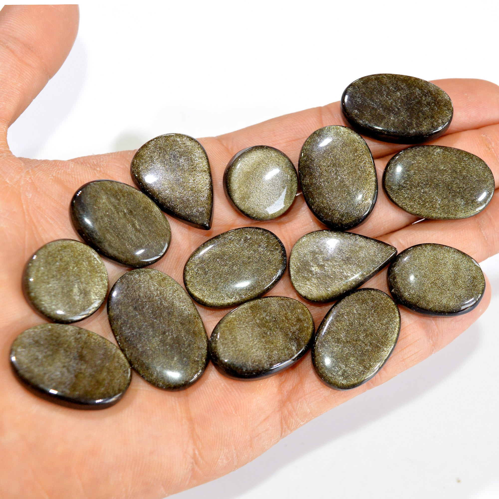 14 Pcs 318 cts Natural Silver Obsidian Cabochon Gemstone Lot Wholesale Loose Gemstone For Jewelry Making 31X20-19X19mm R-15055