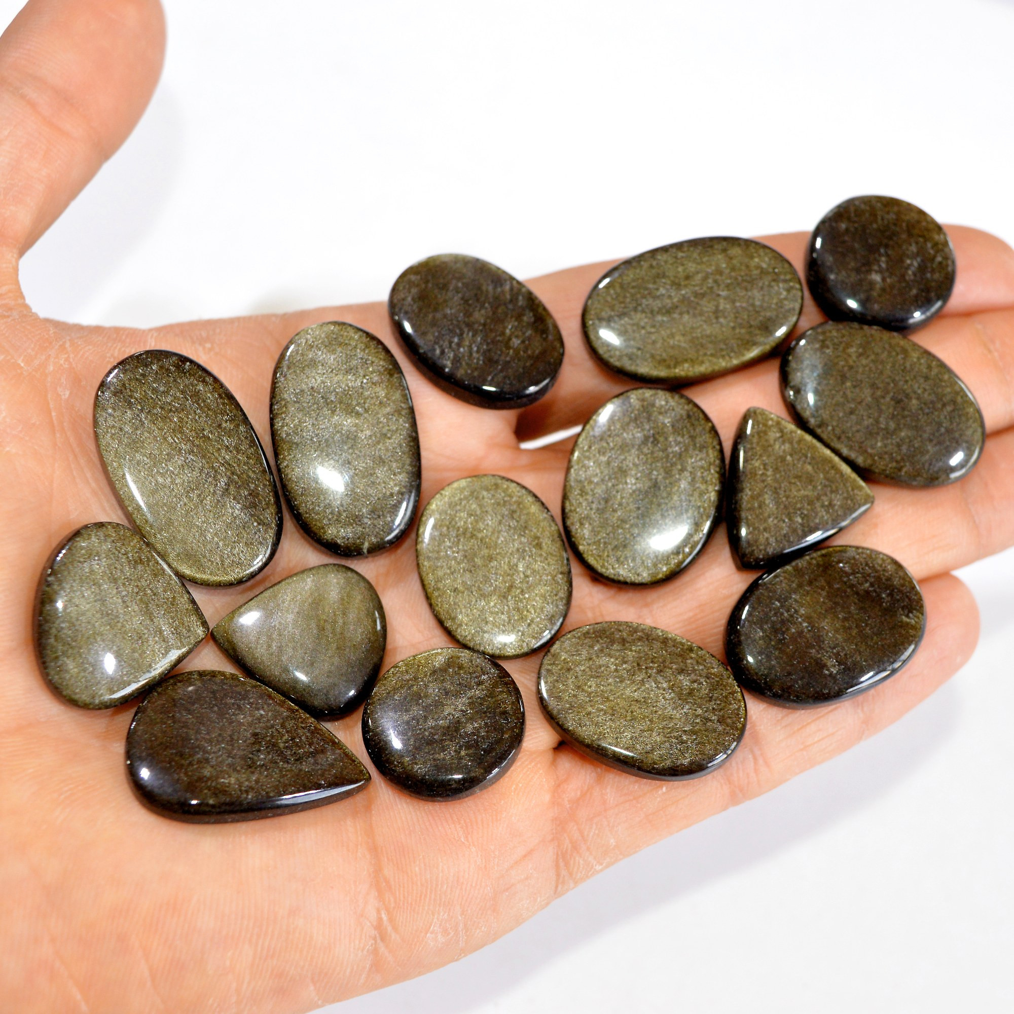 15 Pcs 285 cts Natural Silver Obsidian Cabochon Gemstone Lot Wholesale Loose Gemstone For Jewelry Making 30X18-20X20mm R-15056
