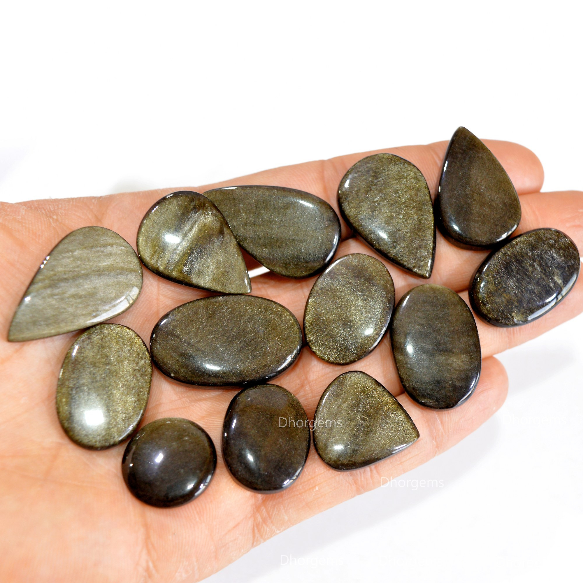 13 Pcs 251 cts Natural Silver Obsidian Cabochon Gemstone Lot Wholesale Loose Gemstone For Jewelry Making 32X20-18X18mm 15058