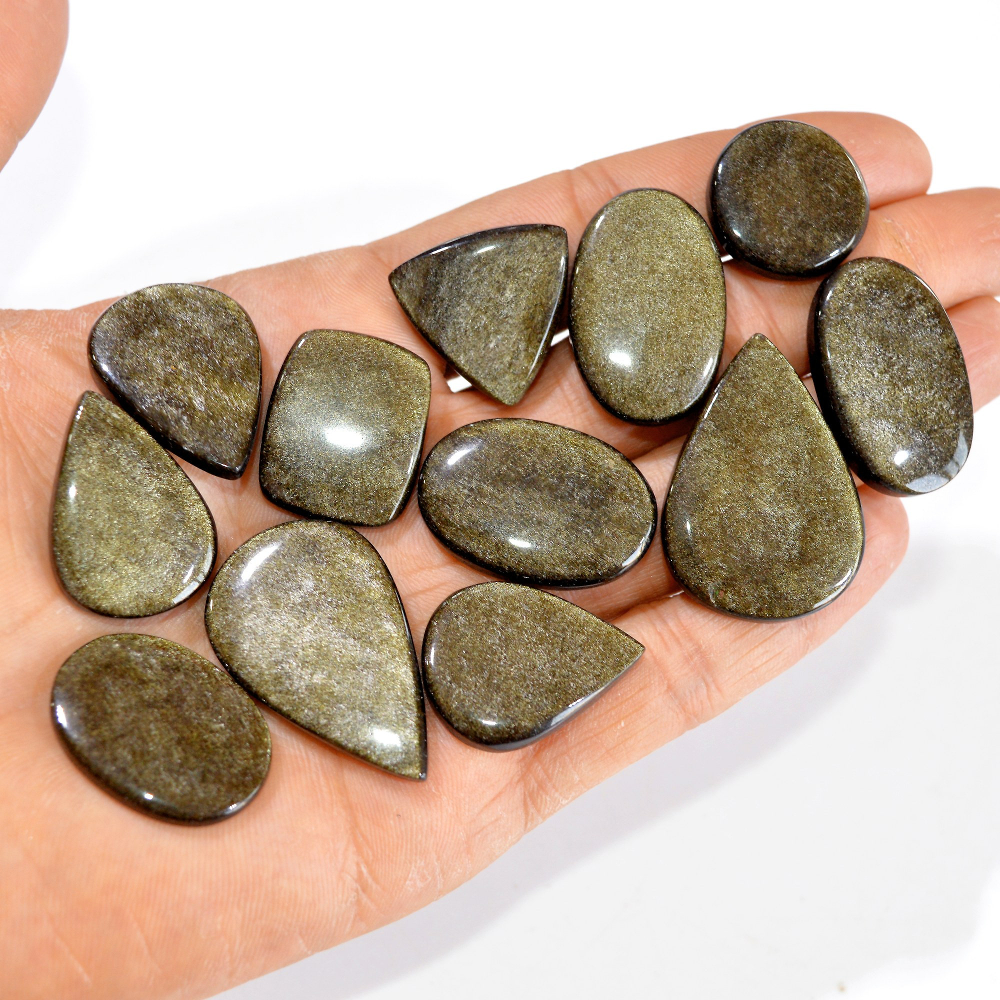 12 Pcs 301 cts Natural Silver Obsidian Cabochon Gemstone Lot Wholesale Loose Gemstone For Jewelry Making 37X26-28X20mm 15059