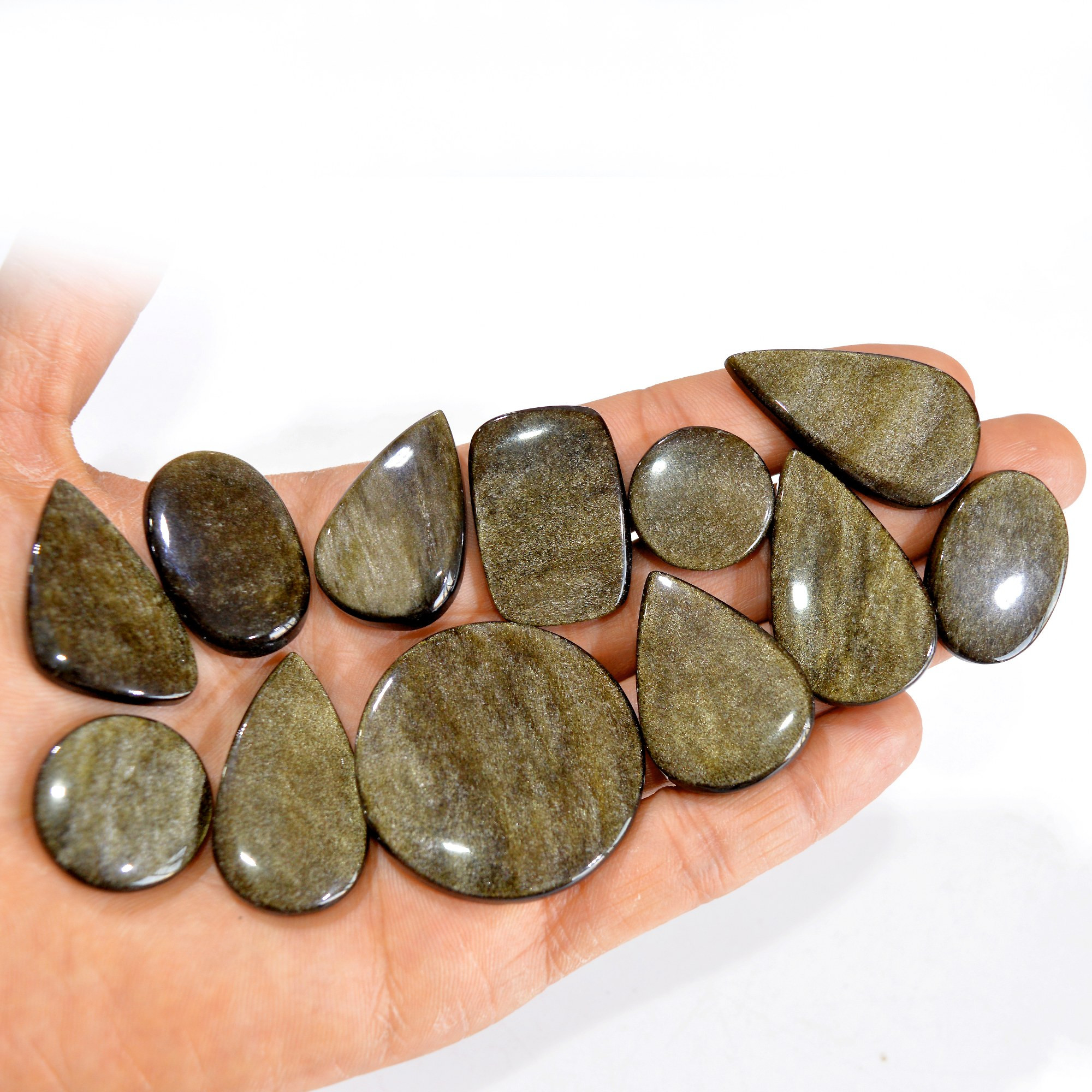 12 Pcs 392 cts Natural Silver Obsidian Cabochon Gemstone Lot Wholesale Loose Gemstone For Jewelry Making 40X40-21X21mm R-15061