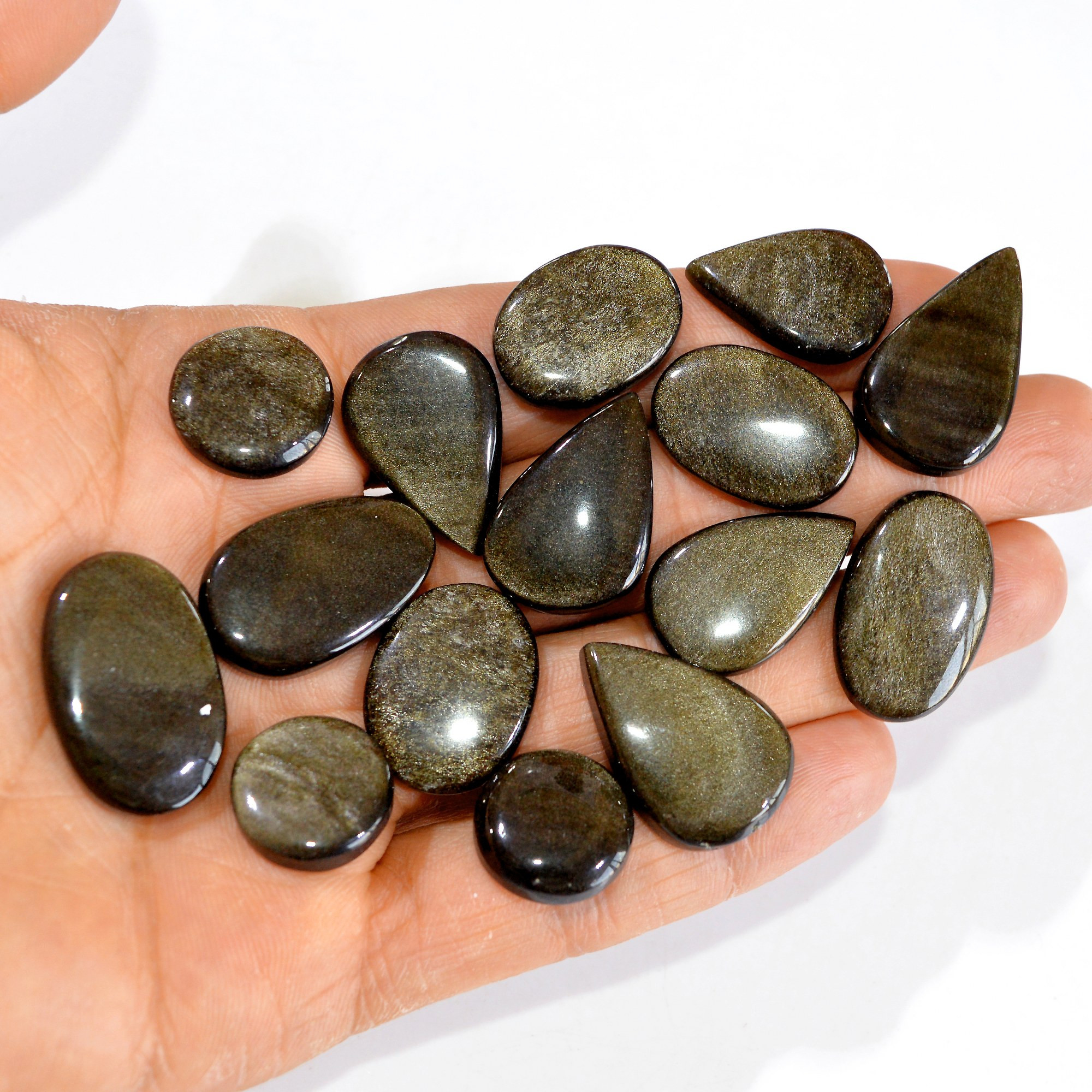 15 Pcs 232 cts Natural Silver Obsidian Cabochon Gemstone Lot Wholesale Loose Gemstone For Jewelry Making 29X16-16X16mm 15065