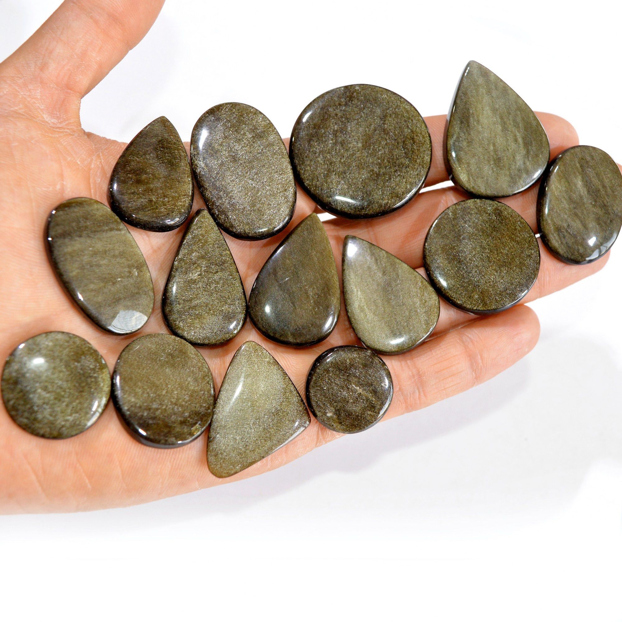 14 Pcs 450 cts Natural Silver Obsidian Cabochon Gemstone Lot Wholesale Loose Gemstone For Jewelry Making 36X36-21X21mm R-15066