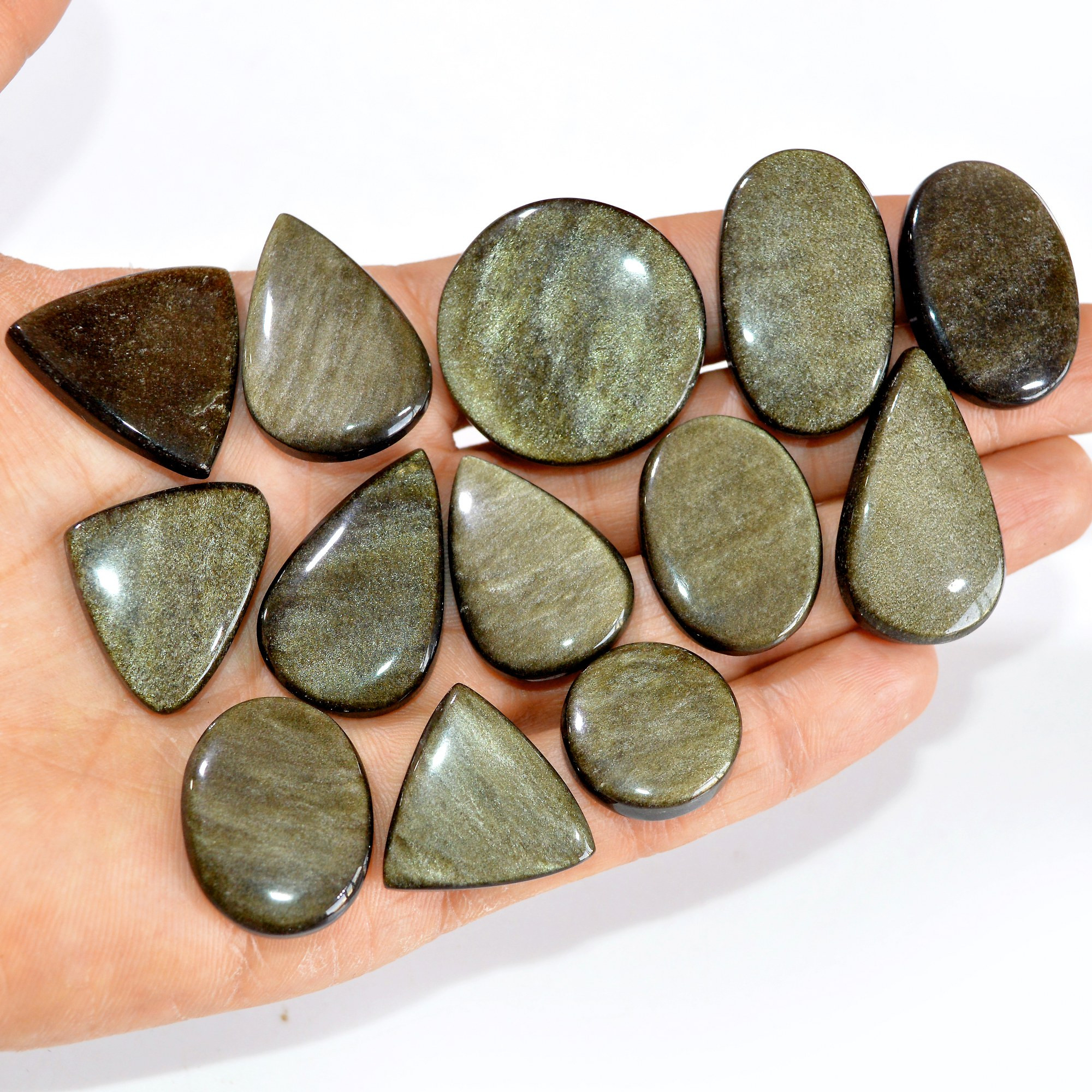13 Pcs 333 cts Natural Silver Obsidian Cabochon Gemstone Lot Wholesale Loose Gemstone For Jewelry Making 32X32-20X20mm 15067