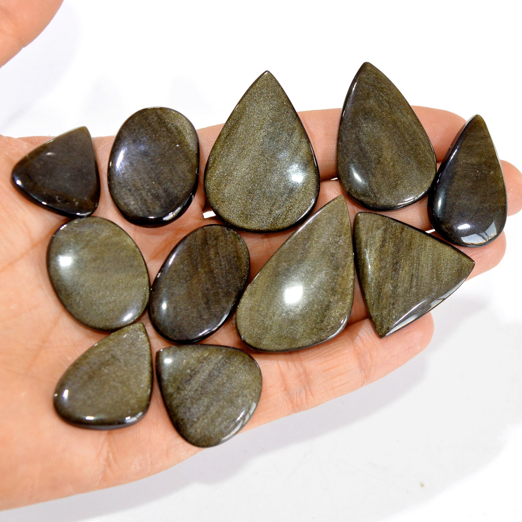 11 Pcs 345 cts Natural Silver Obsidian Cabochon Gemstone Lot Wholesale Loose Gemstone For Jewelry Making 44X24-30X20mm 15075