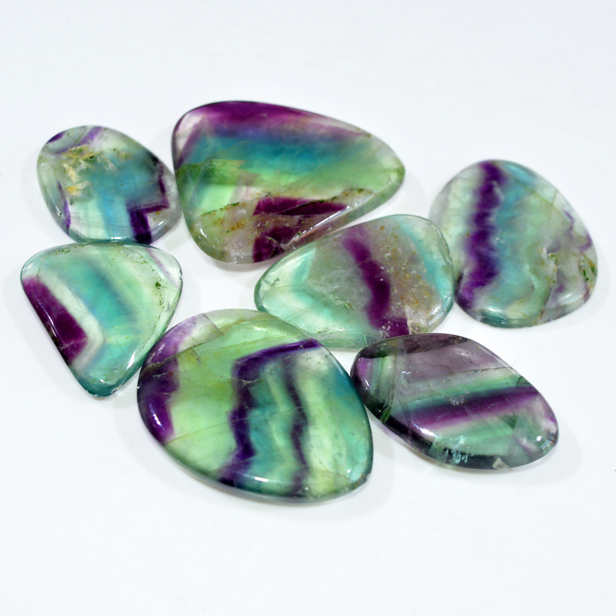 6 Pcs 412 Cts Natural Rainbow Fluorite Palm Briolette Gemstone Polish Healing Crystal For Jewelry Making 41x36 29x26mm R-15076