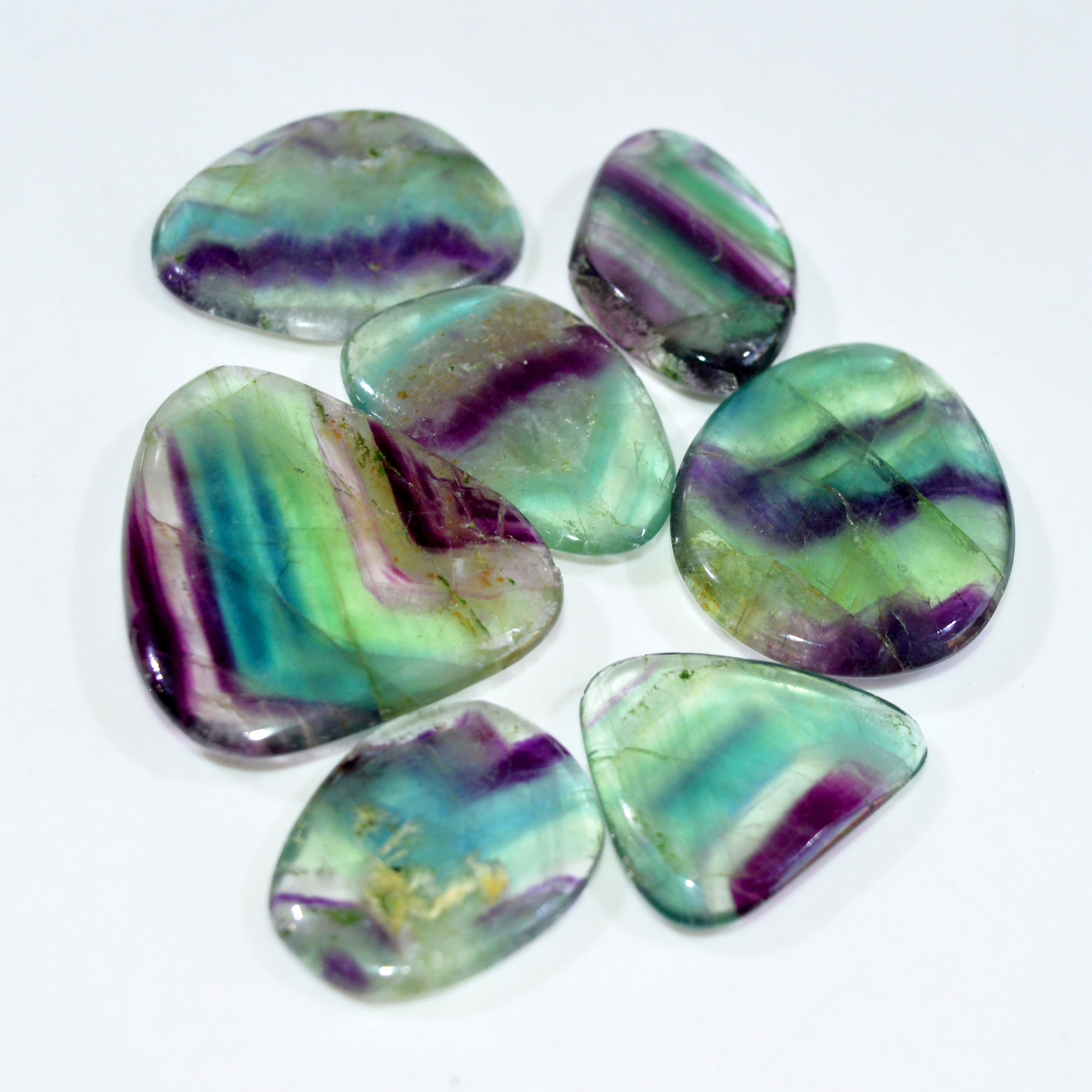 6 Pcs 412 Cts Natural Rainbow Fluorite Palm Briolette Gemstone Polish Healing Crystal For Jewelry Making 41x36 29x26mm R-15076