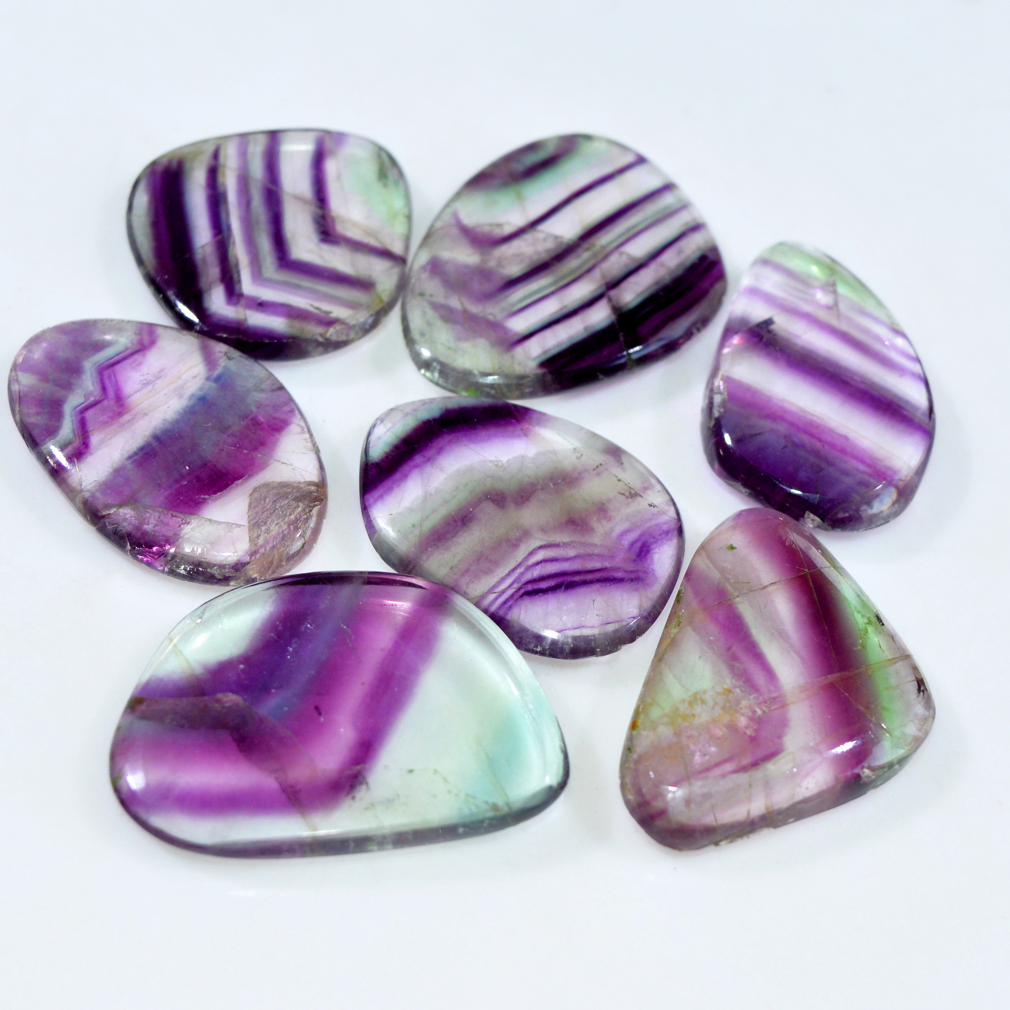 7 Pcs 441 Cts Natural Rainbow Fluorite Palm Briolette Gemstone Polish Healing Crystal For Jewelry Making 39x30 35x23mm R-15077