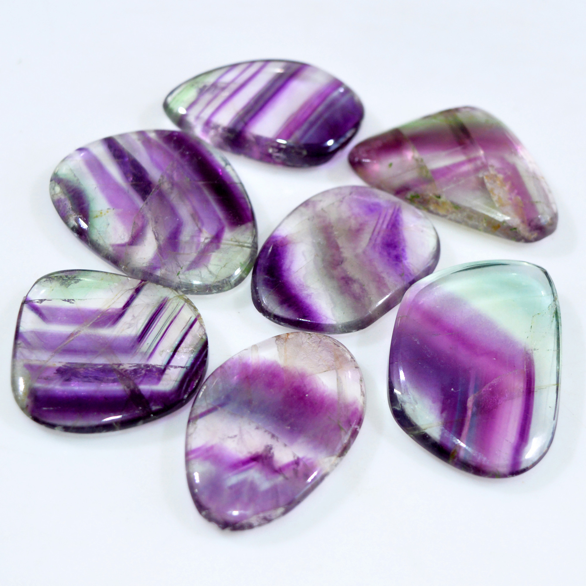 7 Pcs 441 Cts Natural Rainbow Fluorite Palm Briolette Gemstone Polish Healing Crystal For Jewelry Making 39x30 35x23mm R-15077