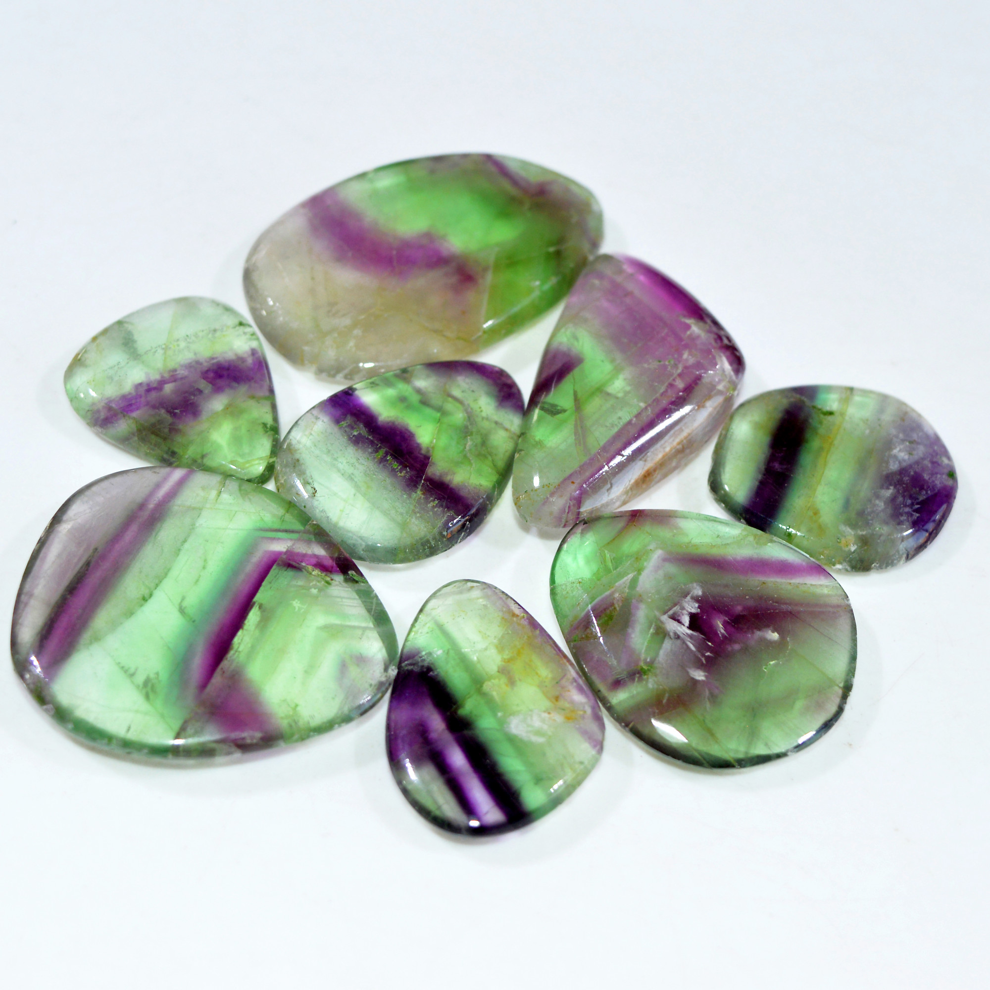 8 Pcs 456 Cts Natural Rainbow Fluorite Palm Briolette Gemstone Polish Healing Crystal For Jewelry Making 45x30 27x22mm 15078