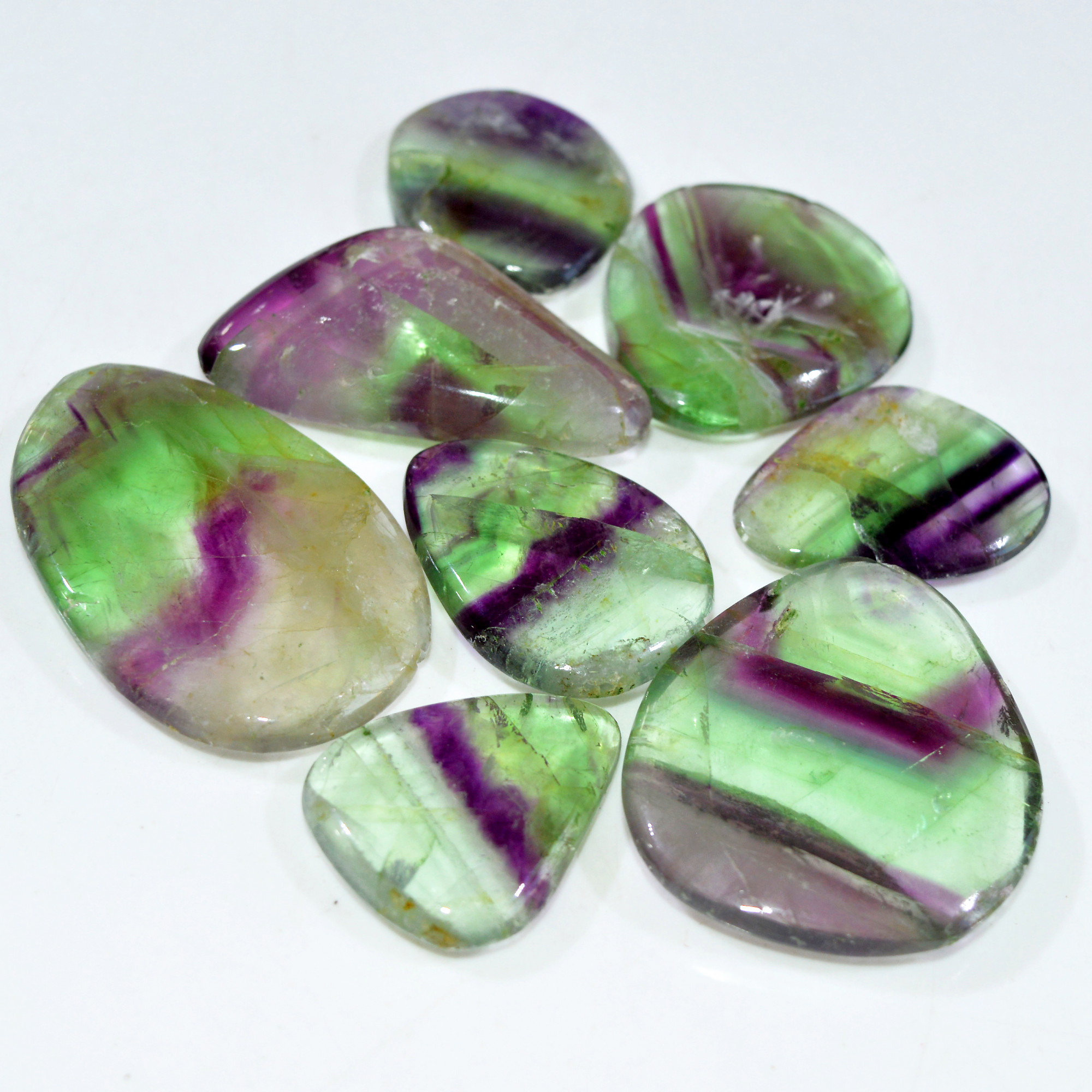 8 Pcs 456 Cts Natural Rainbow Fluorite Palm Briolette Gemstone Polish Healing Crystal For Jewelry Making 45x30 27x22mm 15078