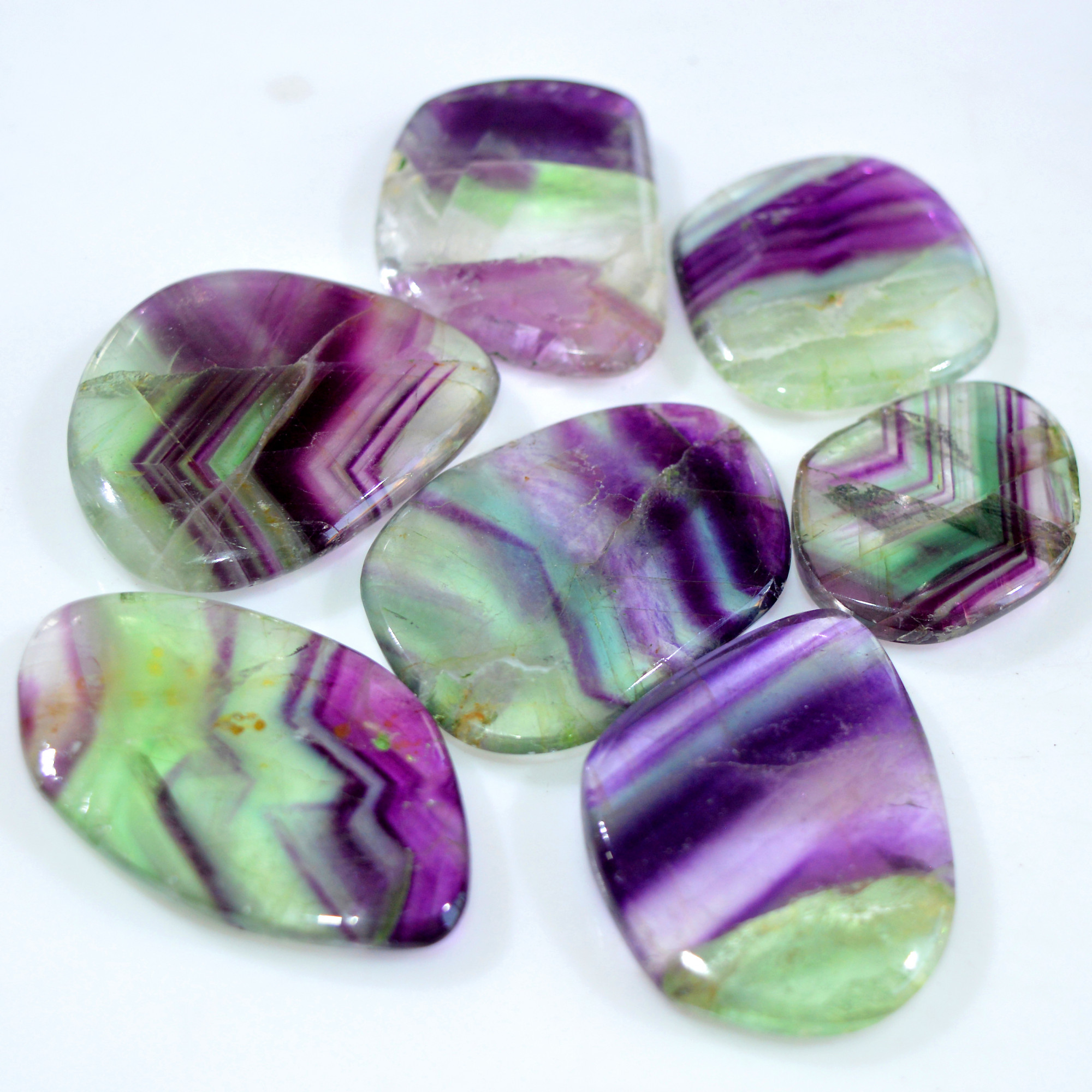 7 Pcs 496 Cts Natural Rainbow Fluorite Palm Briolette Gemstone Polish Healing Crystal For Jewelry Making 45x26 31x24mm 15079