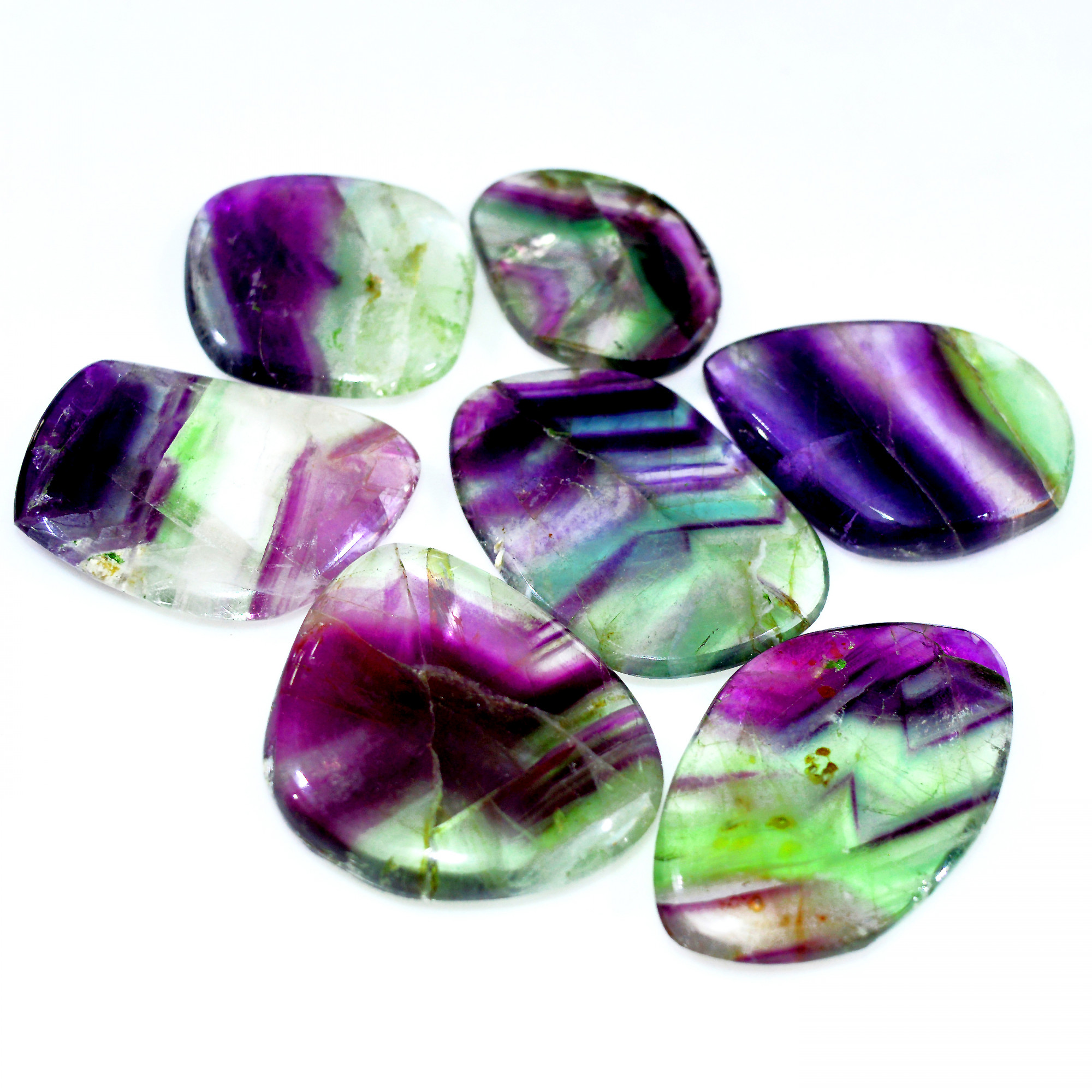 7 Pcs 496 Cts Natural Rainbow Fluorite Palm Briolette Gemstone Polish Healing Crystal For Jewelry Making 45x26 31x24mm R-15079