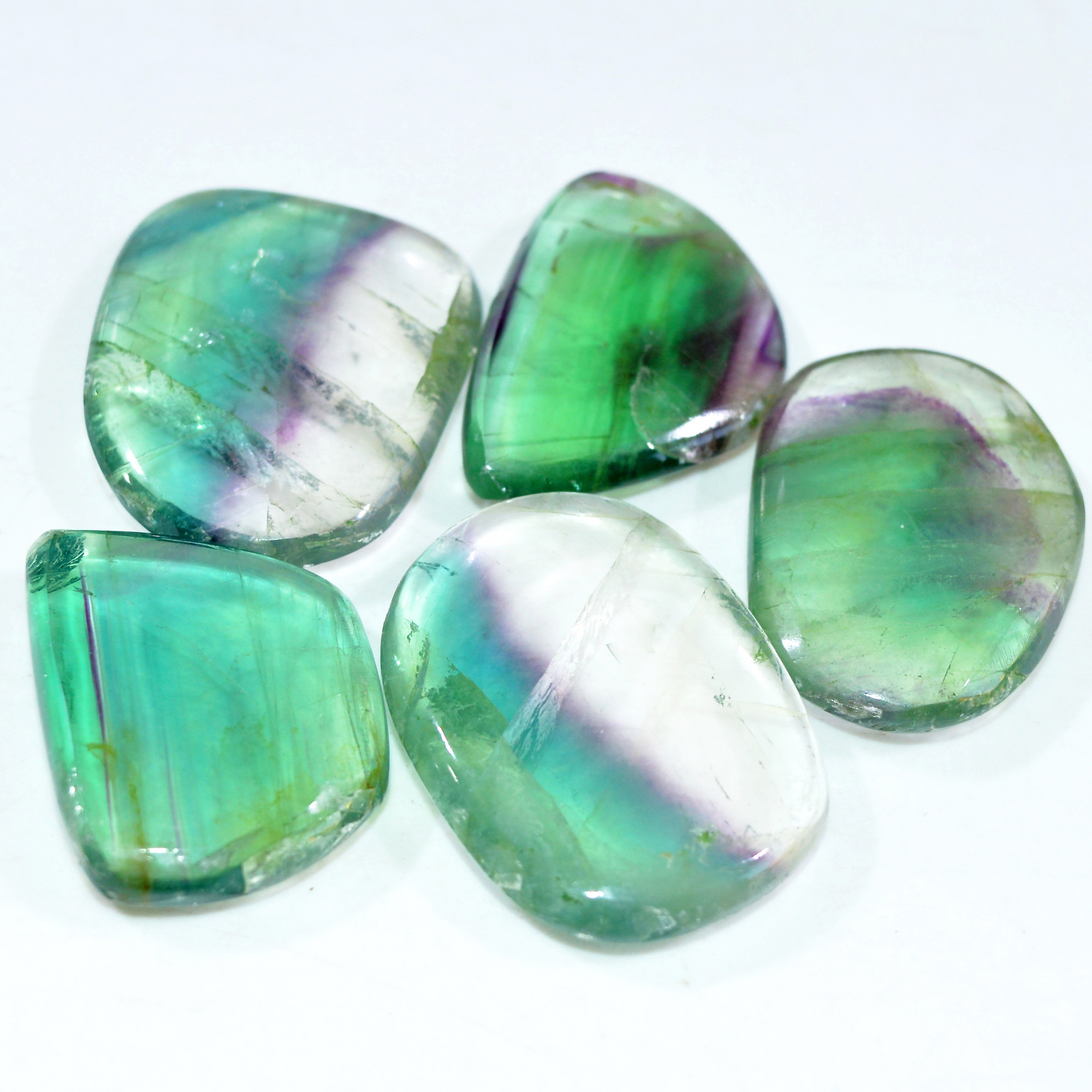 5 Pcs 443 Cts Natural Rainbow Fluorite Palm Briolette Gemstone Polish Healing Crystal For Jewelry Making 39x31 33x25mm R-15080