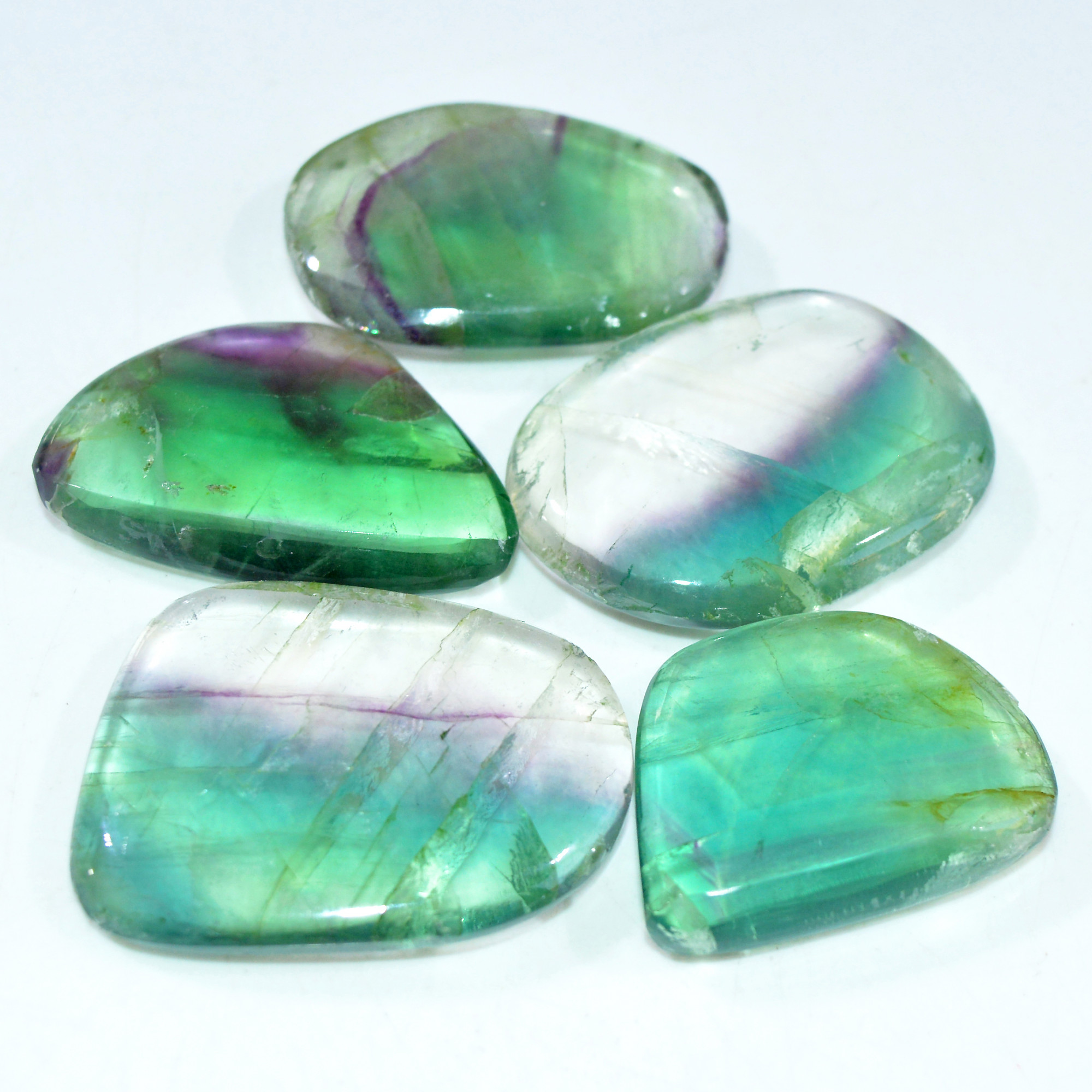 5 Pcs 443 Cts Natural Rainbow Fluorite Palm Briolette Gemstone Polish Healing Crystal For Jewelry Making 39x31 33x25mm R-15080