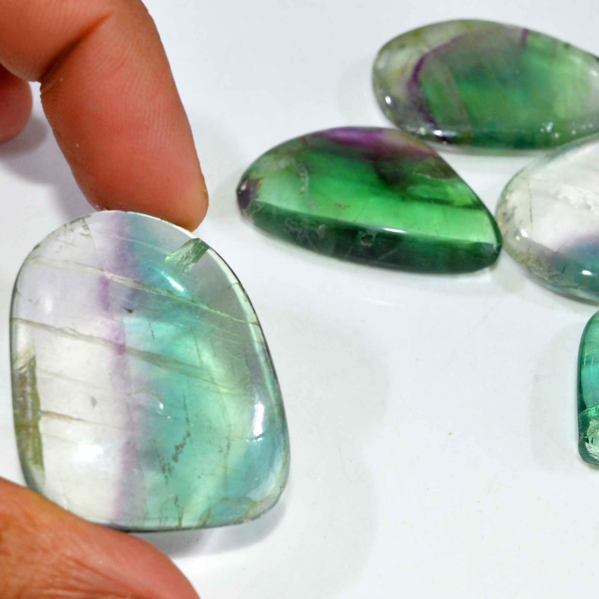 5 Pcs 443 Cts Natural Rainbow Fluorite Palm Briolette Gemstone Polish Healing Crystal For Jewelry Making 39x31 33x25mm 15080