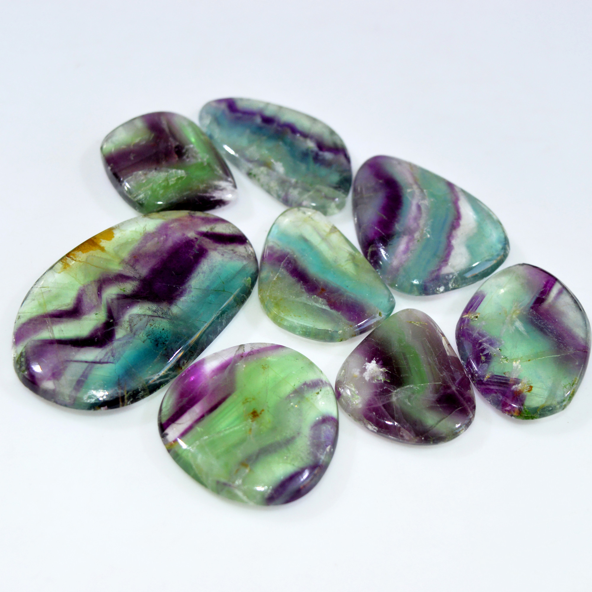 8 Pcs 638 Cts Natural Rainbow Fluorite Palm Briolette Gemstone Polish Healing Crystal For Jewelry Making 55x35 30x26mm 15081