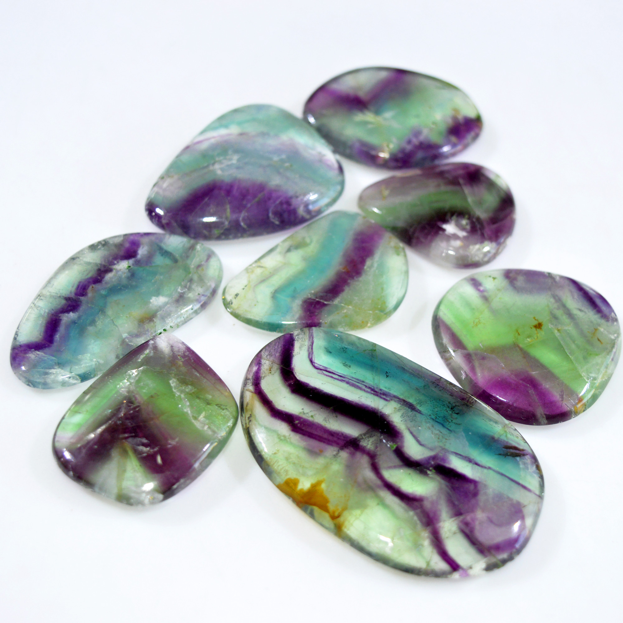 8 Pcs 638 Cts Natural Rainbow Fluorite Palm Briolette Gemstone Polish Healing Crystal For Jewelry Making 55x35 30x26mm 15081