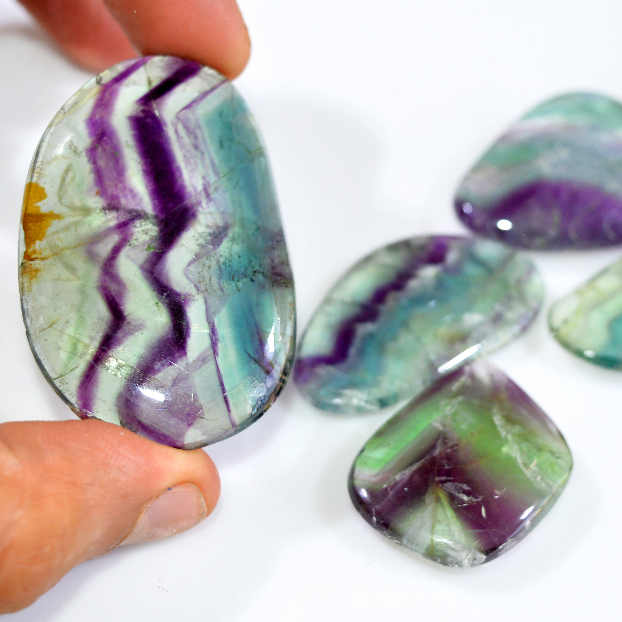 8 Pcs 638 Cts Natural Rainbow Fluorite Palm Briolette Gemstone Polish Healing Crystal For Jewelry Making 55x35 30x26mm 15081