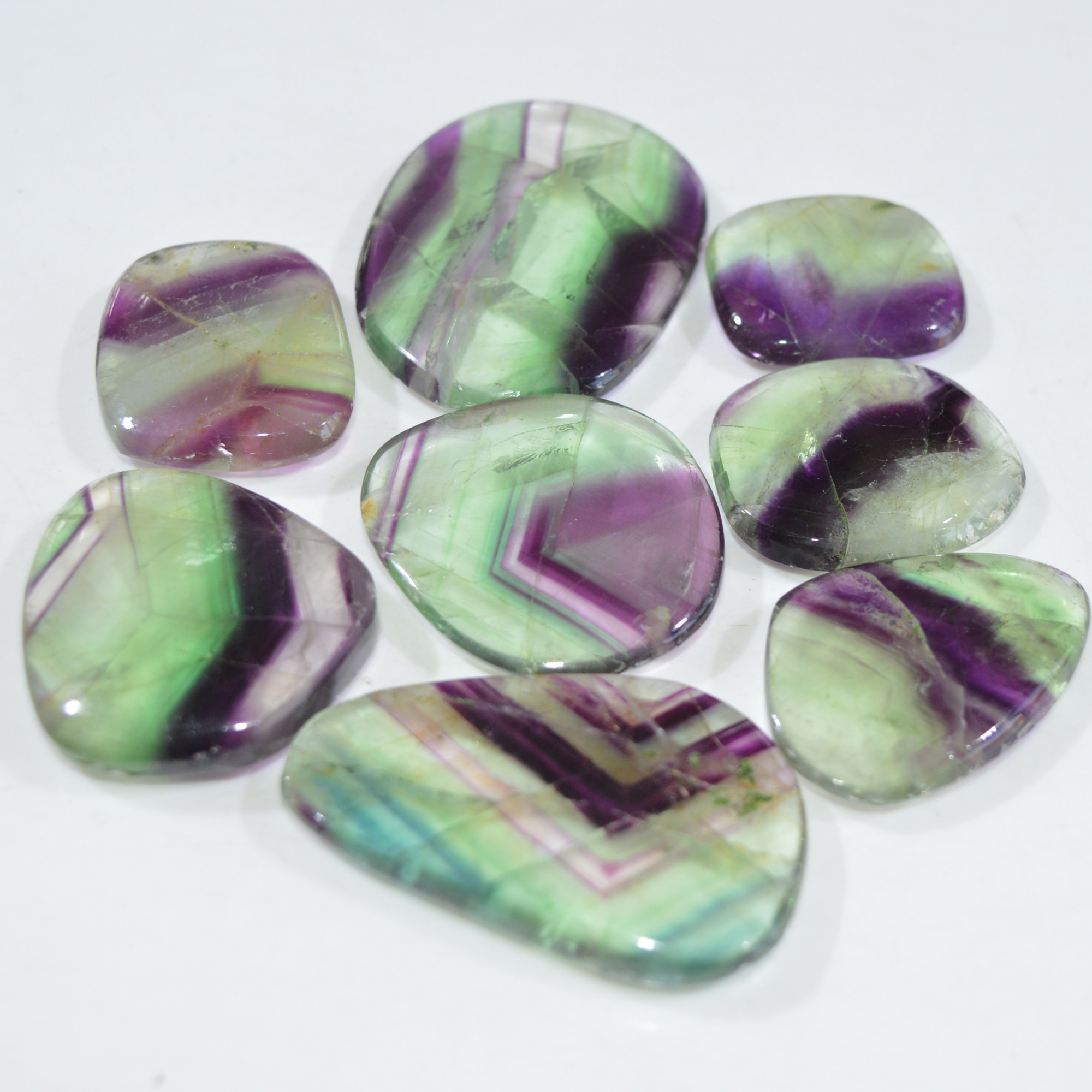 8 Pcs 622 Cts Natural Rainbow Fluorite Palm Briolette Gemstone Polish Healing Crystal For Jewelry Making 48x35 27x24mm R-15082