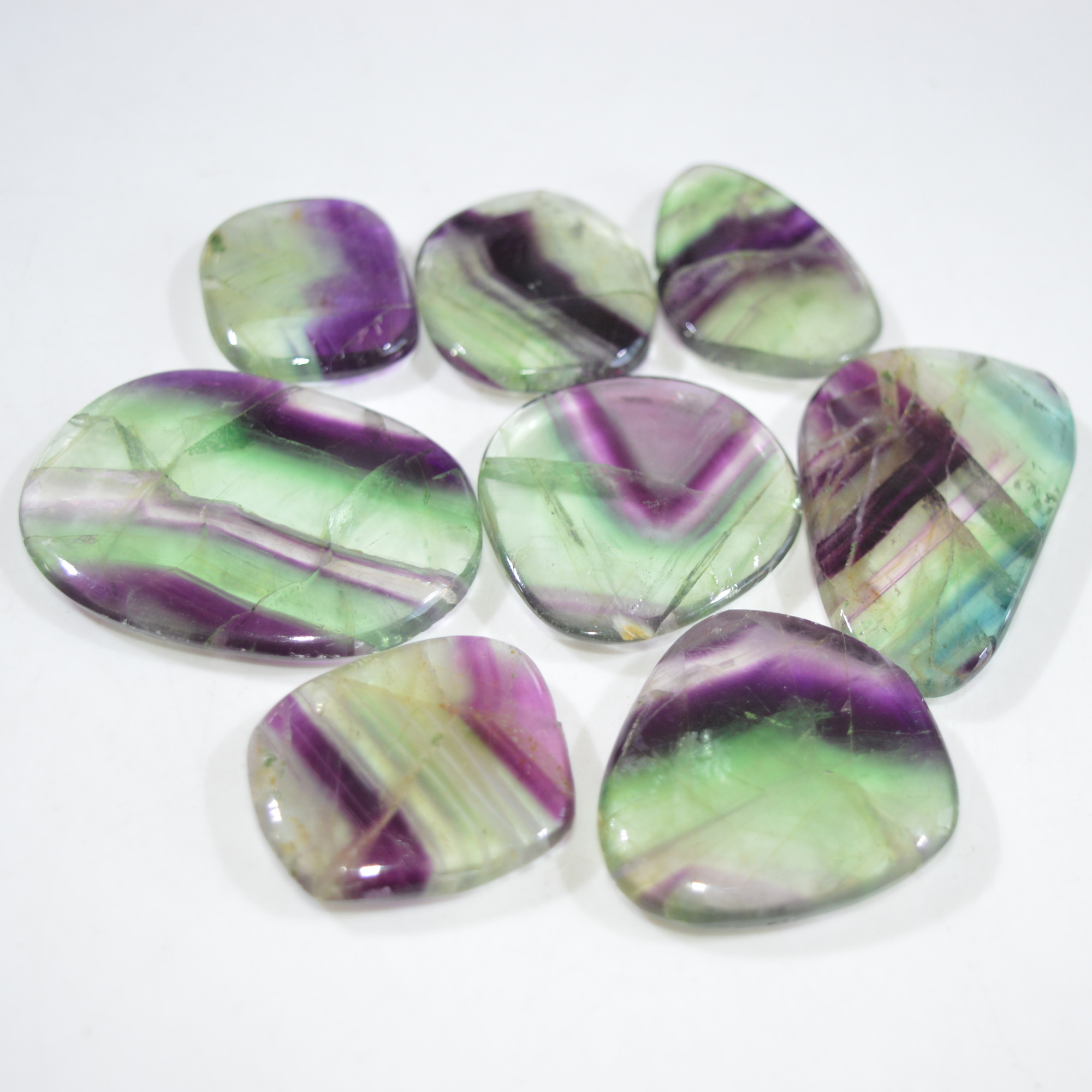 8 Pcs 622 Cts Natural Rainbow Fluorite Palm Briolette Gemstone Polish Healing Crystal For Jewelry Making 48x35 27x24mm R-15082