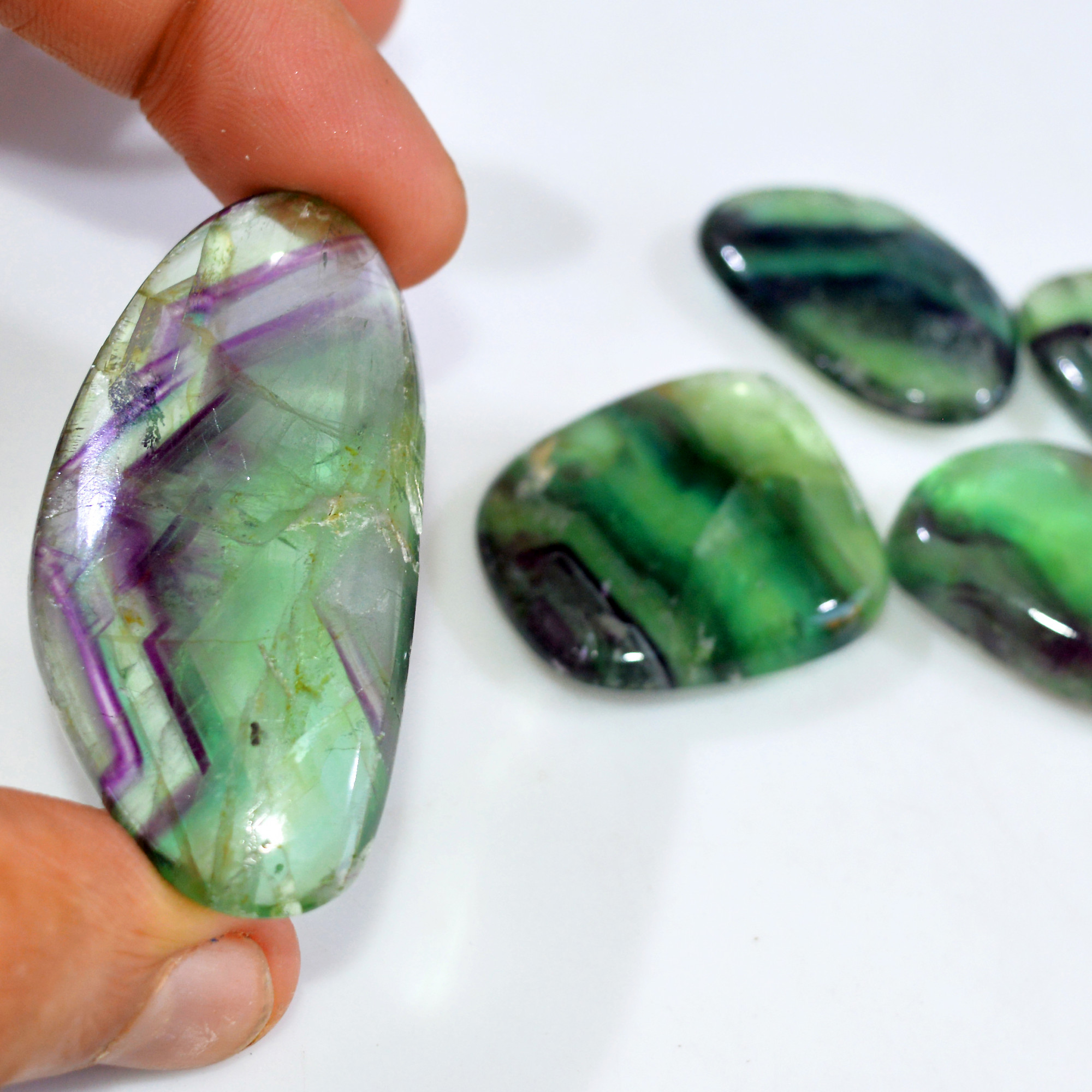 5 Pcs 390 Cts Natural Rainbow Fluorite Palm Briolette Gemstone Polish Healing Crystal For Jewelry Making 55x25 32x20mm 15083