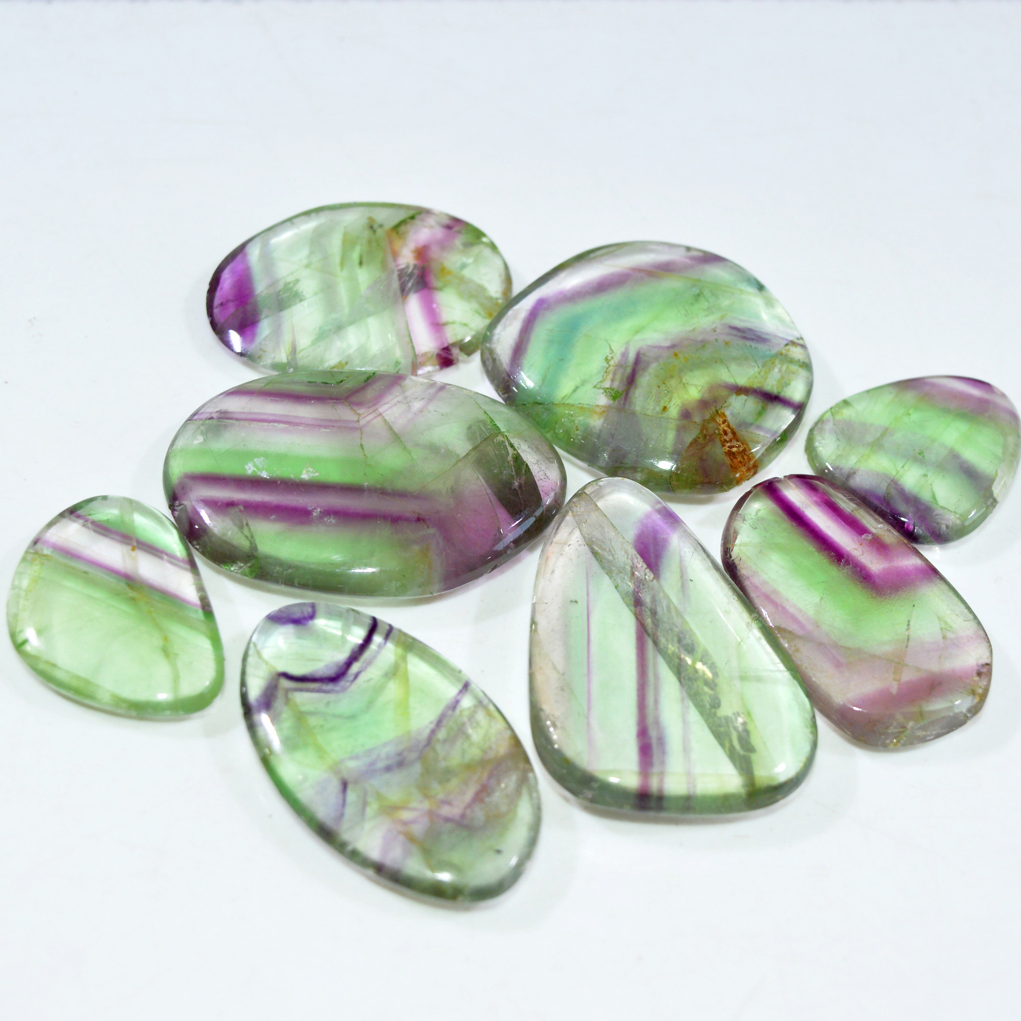 8 Pcs 585 Cts Natural Rainbow Fluorite Palm Briolette Gemstone Polish Healing Crystal For Jewelry Making 44x30 28x20mm 15084