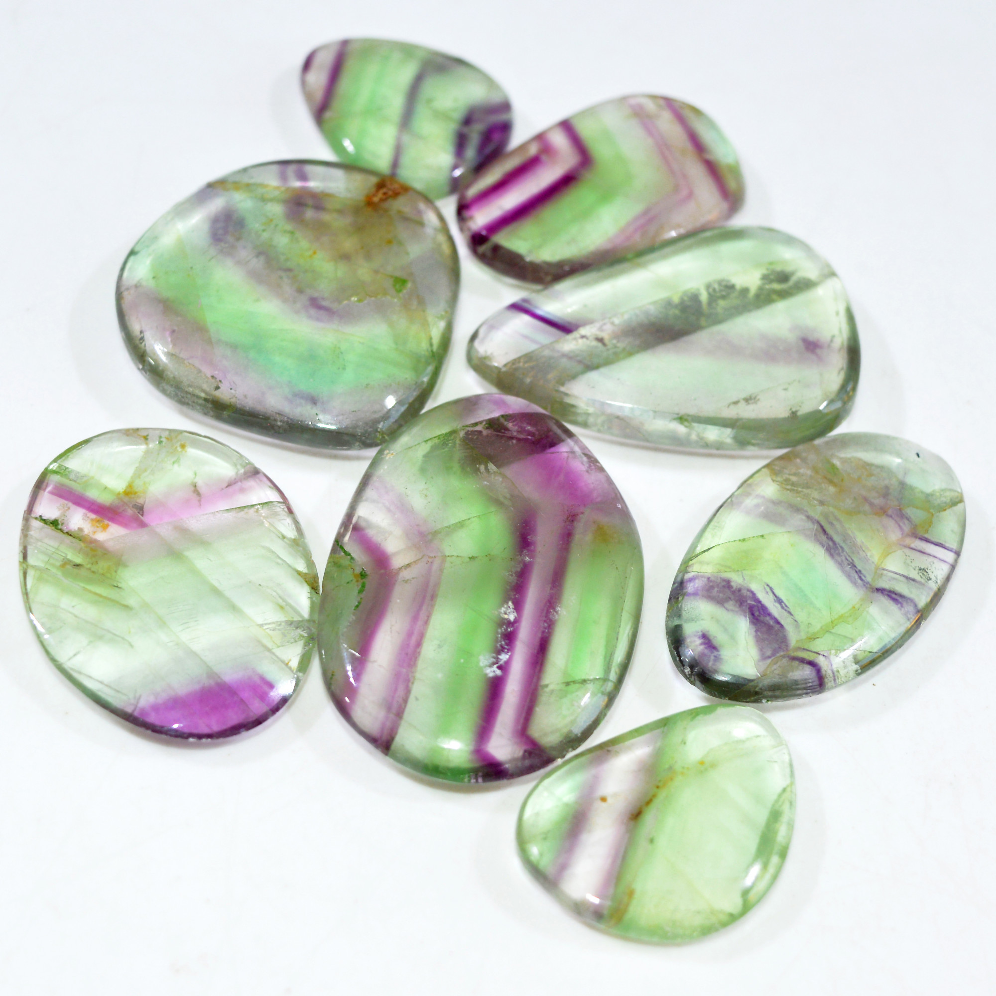 8 Pcs 585 Cts Natural Rainbow Fluorite Palm Briolette Gemstone Polish Healing Crystal For Jewelry Making 44x30 28x20mm 15084