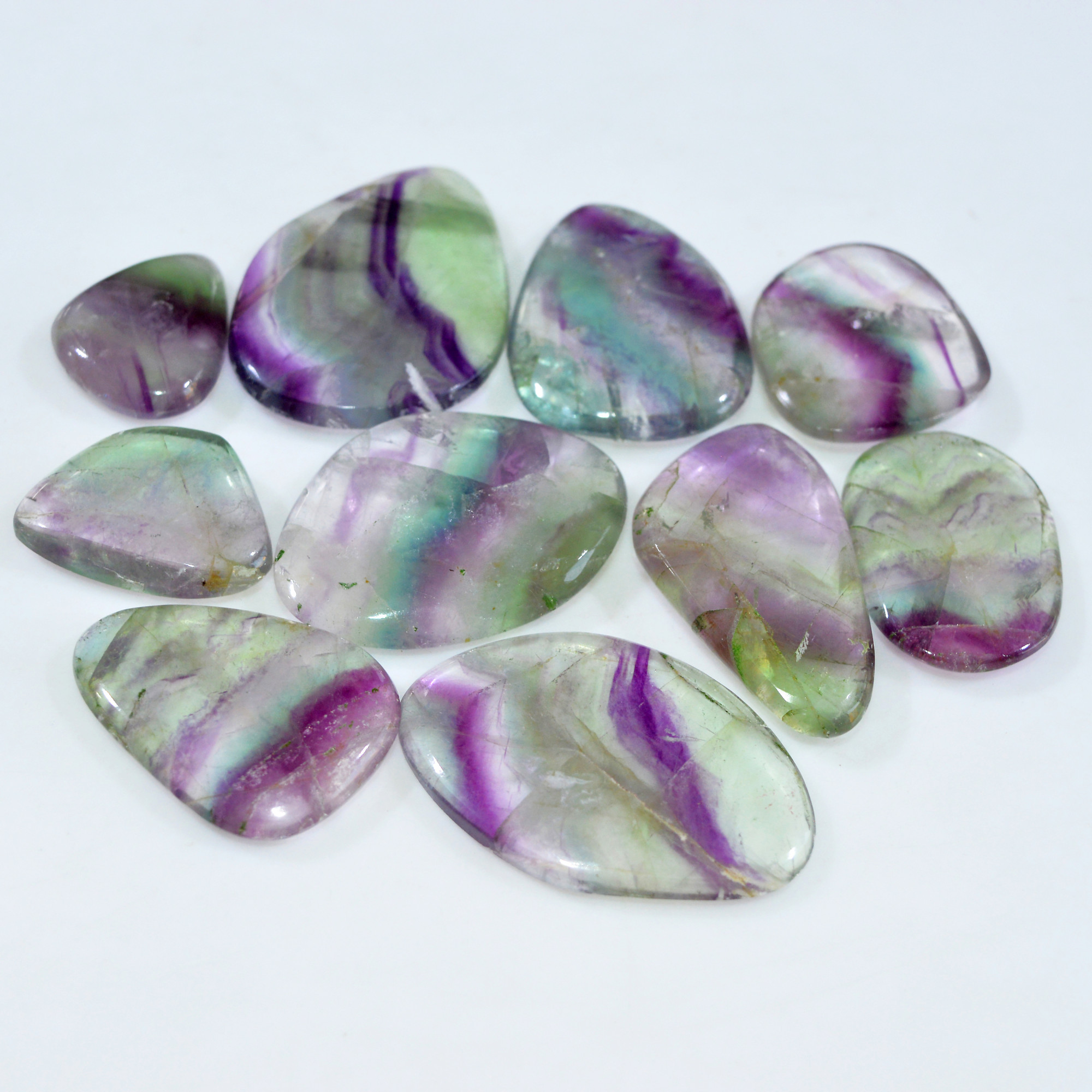 10 Pcs 504 Cts Natural Rainbow Fluorite Palm Briolette Gemstone Polish Healing Crystal For Jewelry Making 40x30 23x19mm 15085