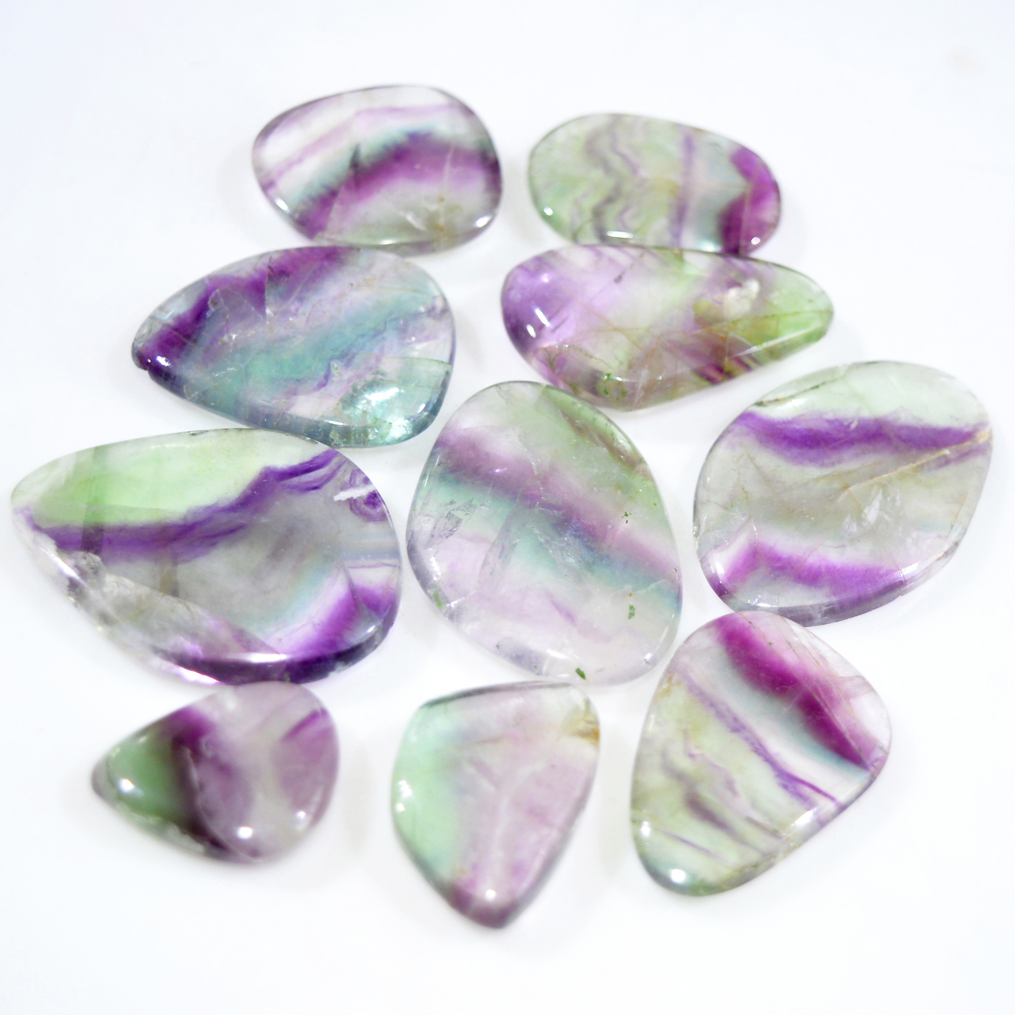 10 Pcs 504 Cts Natural Rainbow Fluorite Palm Briolette Gemstone Polish Healing Crystal For Jewelry Making 40x30 23x19mm 15085