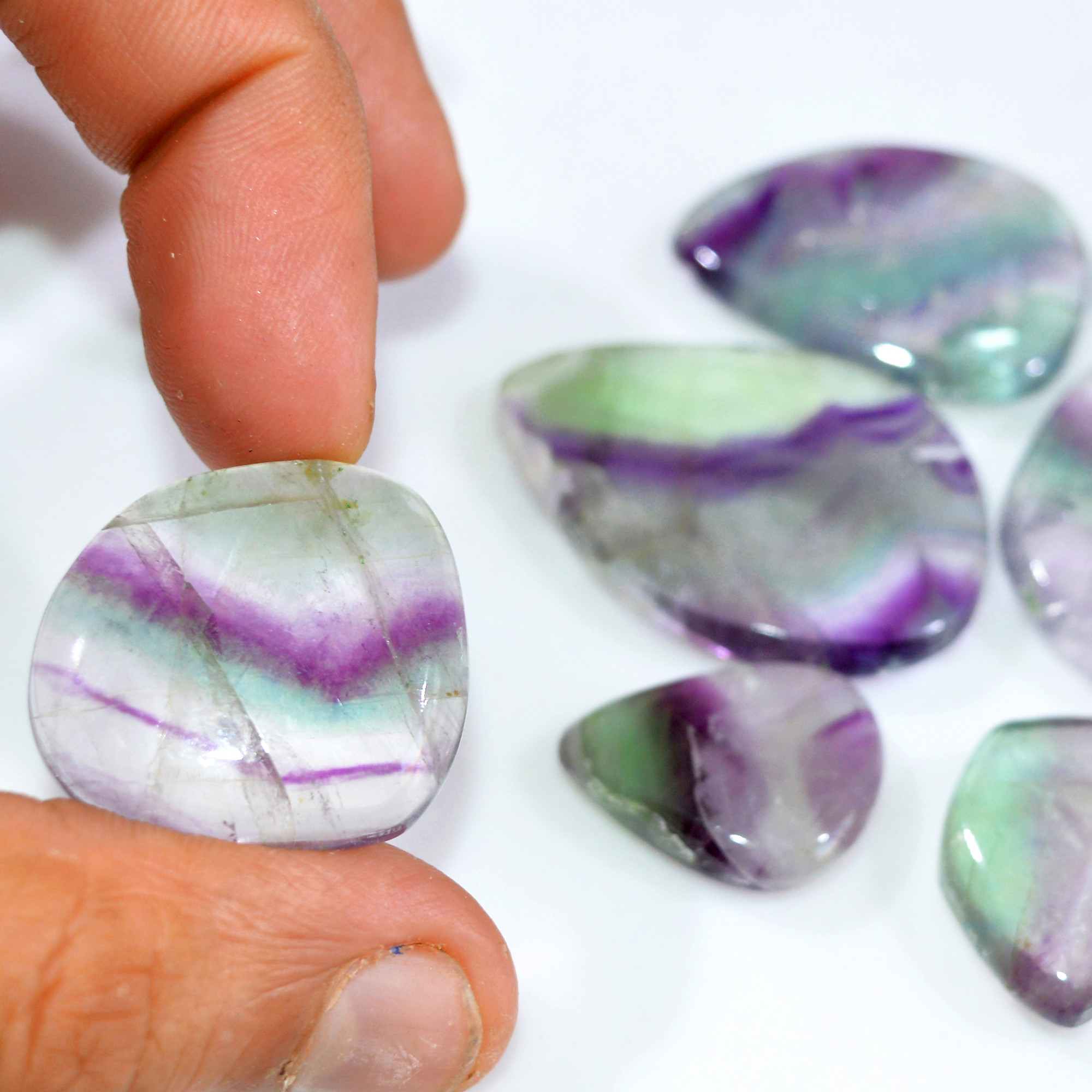 10 Pcs 504 Cts Natural Rainbow Fluorite Palm Briolette Gemstone Polish Healing Crystal For Jewelry Making 40x30 23x19mm 15085