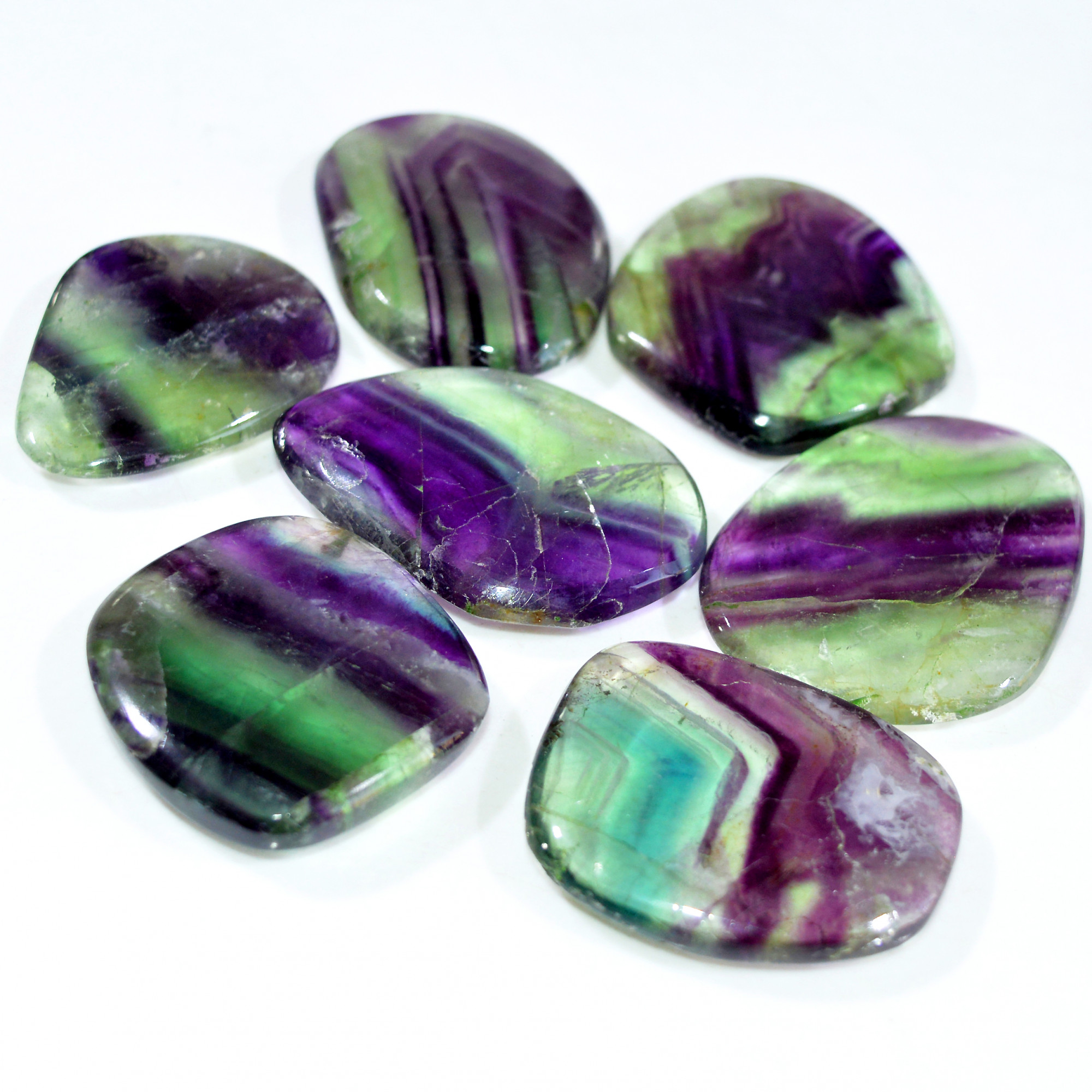 7 Pcs 640 Cts Natural Rainbow Fluorite Palm Briolette Gemstone Polish Healing Crystal For Jewelry Making 44x33 37x29mm 15086