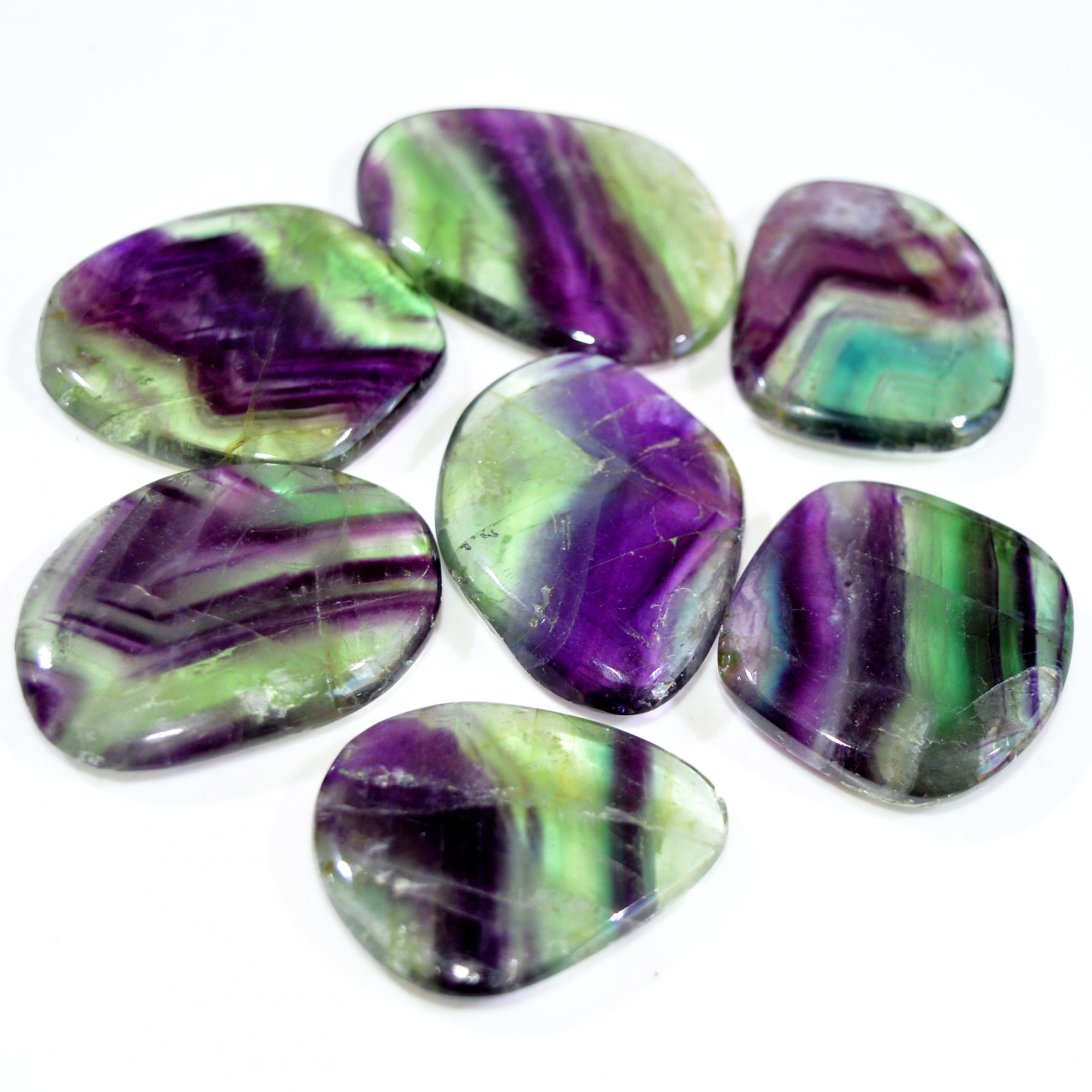 7 Pcs 640 Cts Natural Rainbow Fluorite Palm Briolette Gemstone Polish Healing Crystal For Jewelry Making 44x33 37x29mm 15086