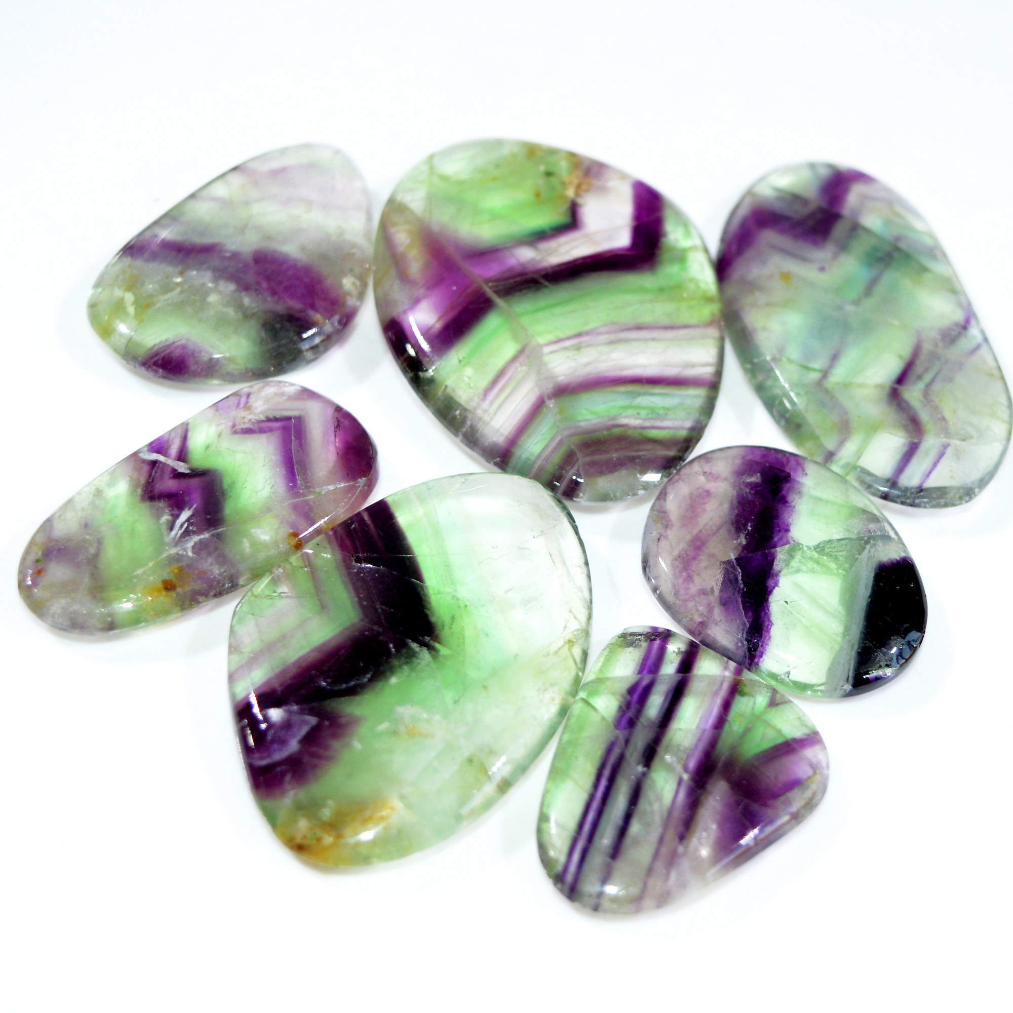 7 Pcs 653 Cts Natural Rainbow Fluorite Palm Briolette Gemstone Polish Healing Crystal For Jewelry Making 54x39 32x26mm R-15088