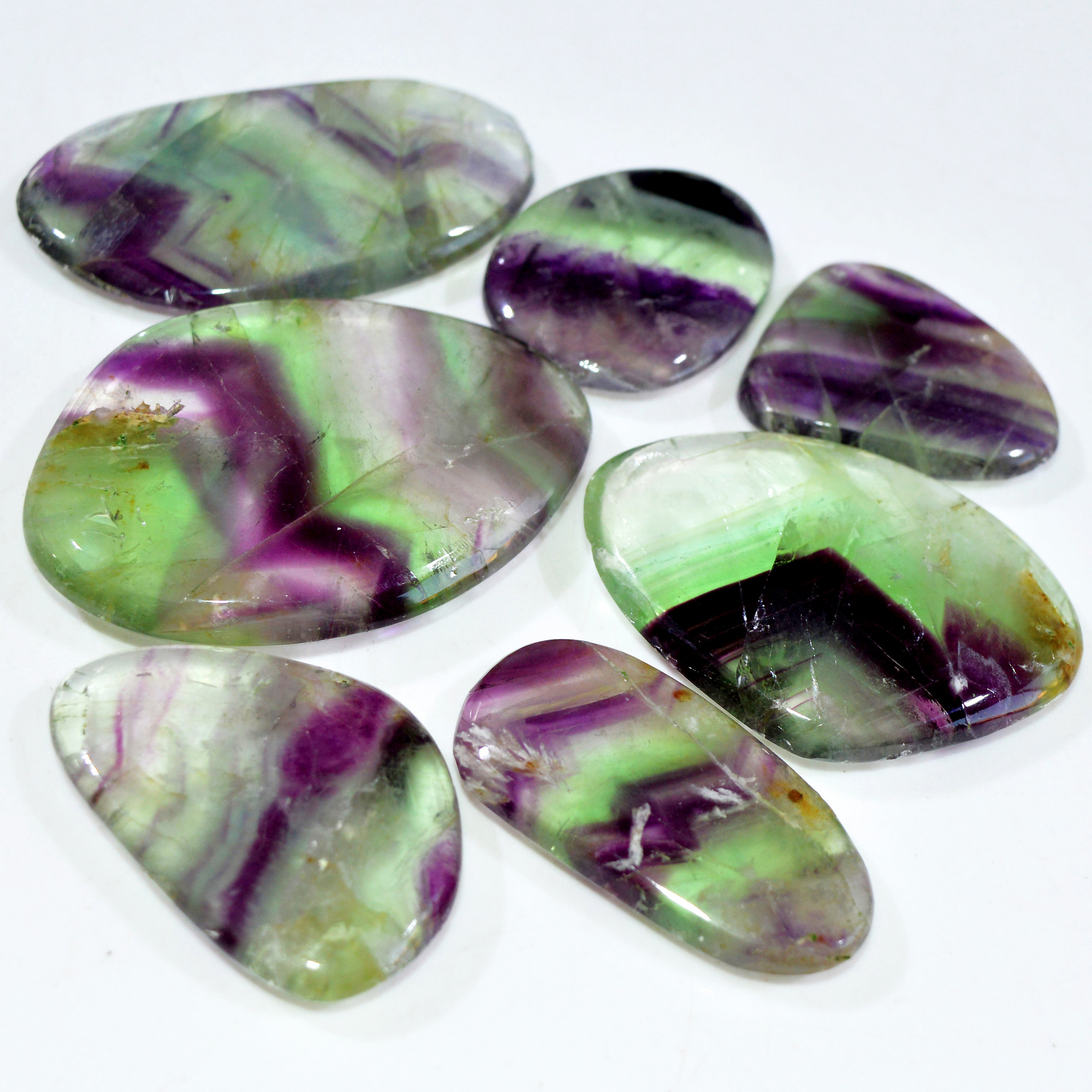 7 Pcs 653 Cts Natural Rainbow Fluorite Palm Briolette Gemstone Polish Healing Crystal For Jewelry Making 54x39 32x26mm 15088