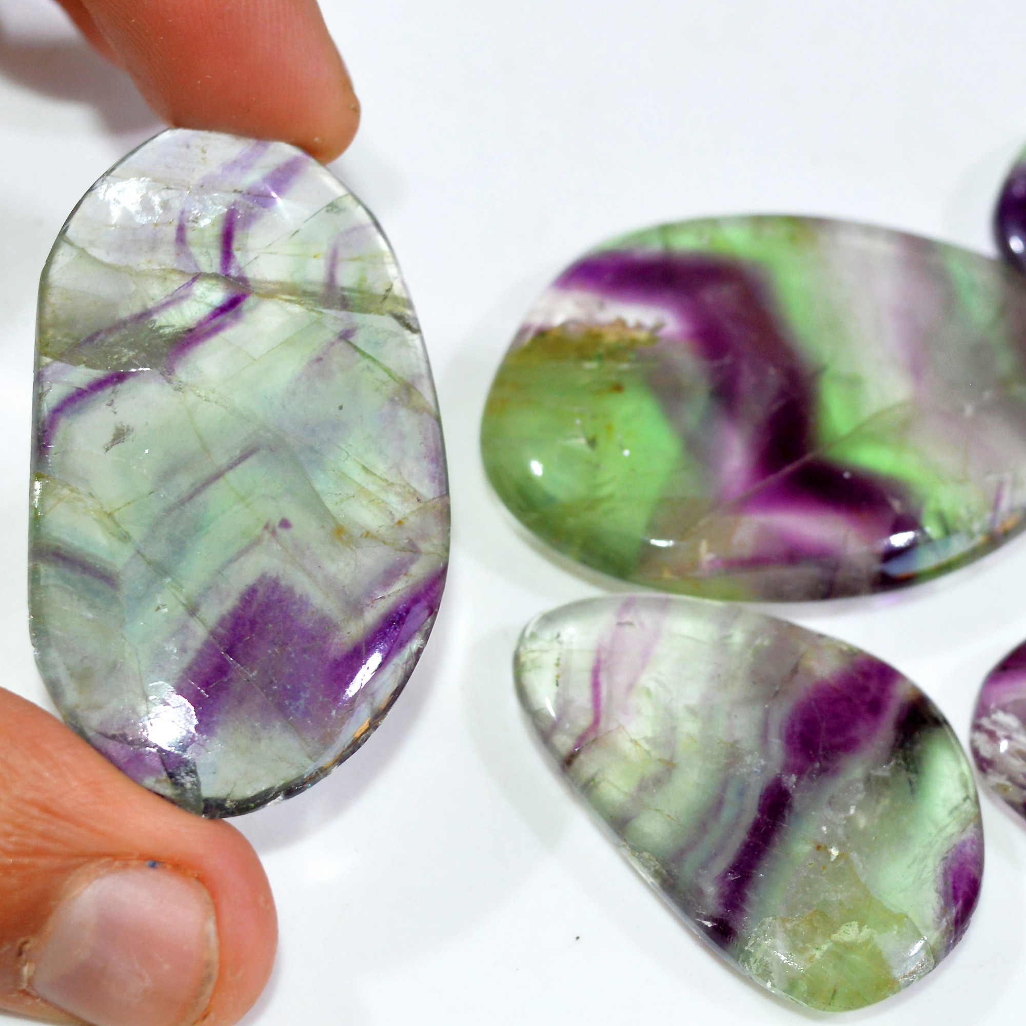 7 Pcs 653 Cts Natural Rainbow Fluorite Palm Briolette Gemstone Polish Healing Crystal For Jewelry Making 54x39 32x26mm R-15088