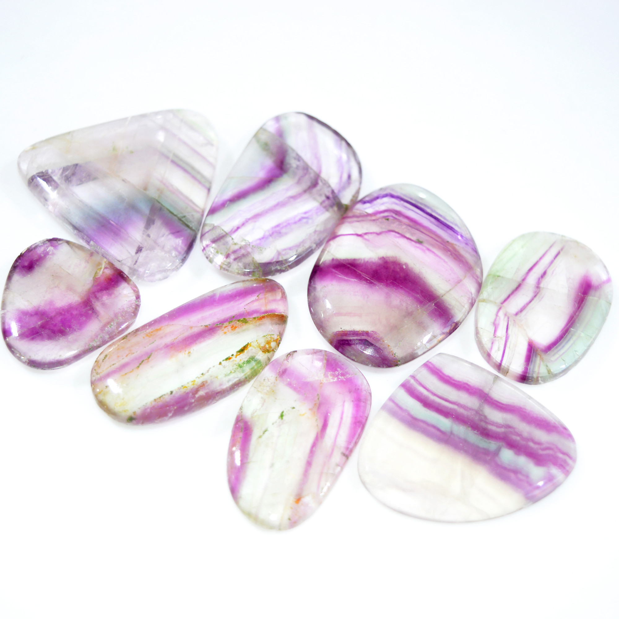 8 Pcs 799 Cts Natural Rainbow Fluorite Palm Briolette Gemstone Polish Healing Crystal For Jewelry Making 51x45 31x30mm R-15089