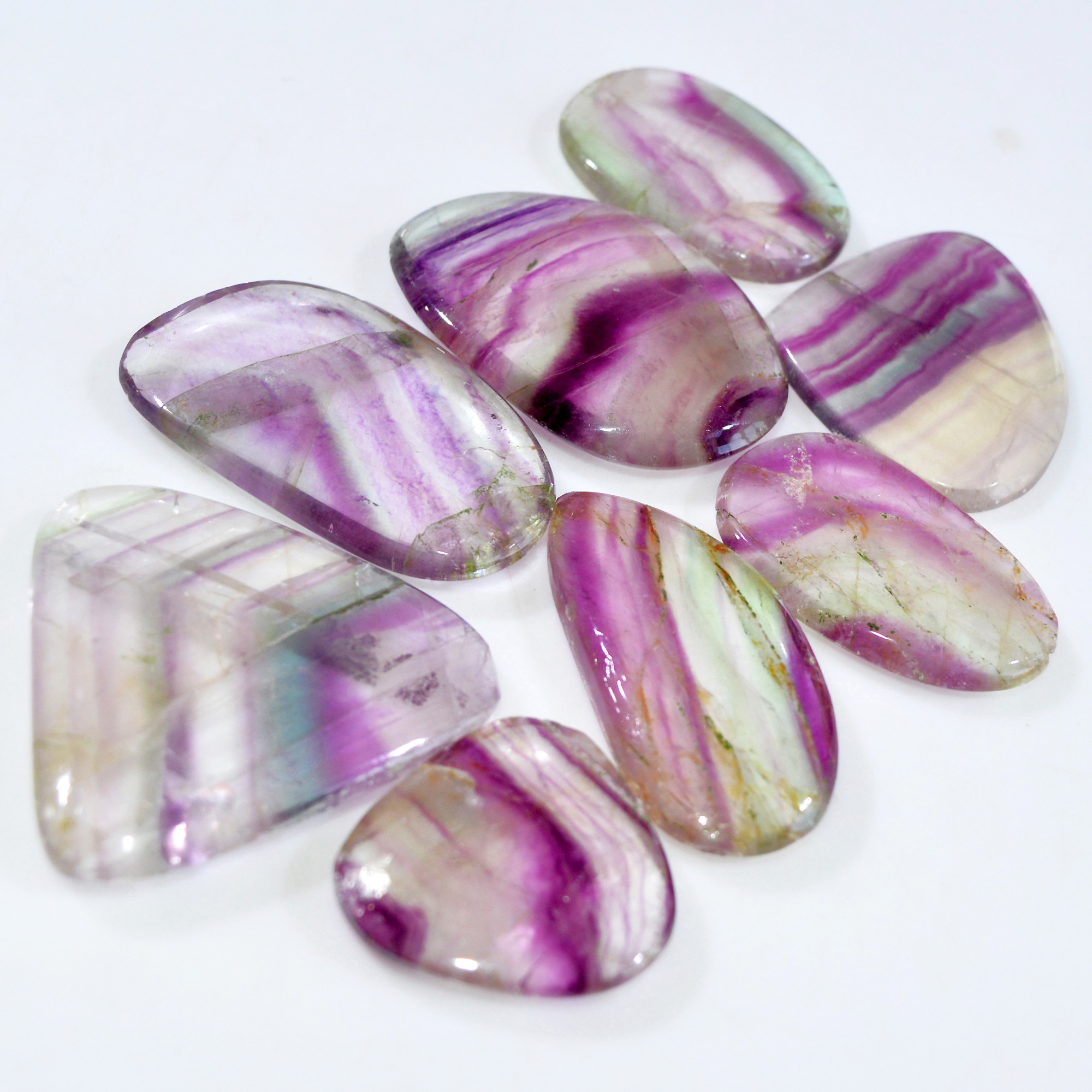 8 Pcs 799 Cts Natural Rainbow Fluorite Palm Briolette Gemstone Polish Healing Crystal For Jewelry Making 51x45 31x30mm R-15089