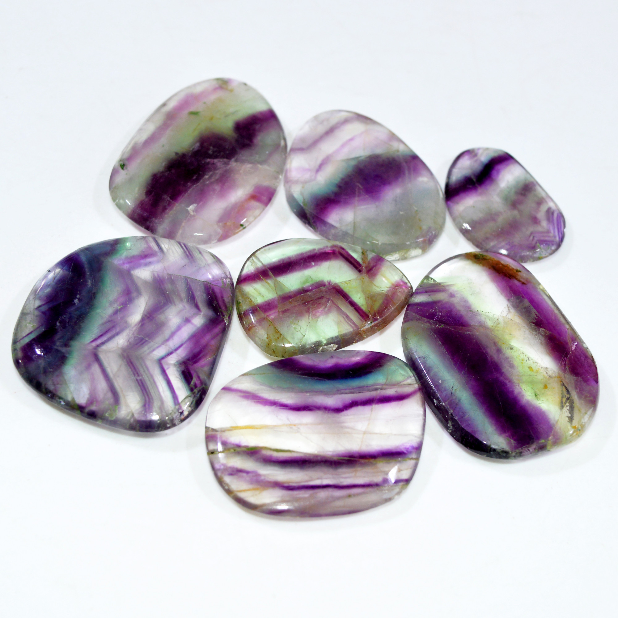 7 Pcs 683 Cts Natural Rainbow Fluorite Palm Briolette Gemstone Polish Healing Crystal For Jewelry Making 49x34 33x24mm 15090