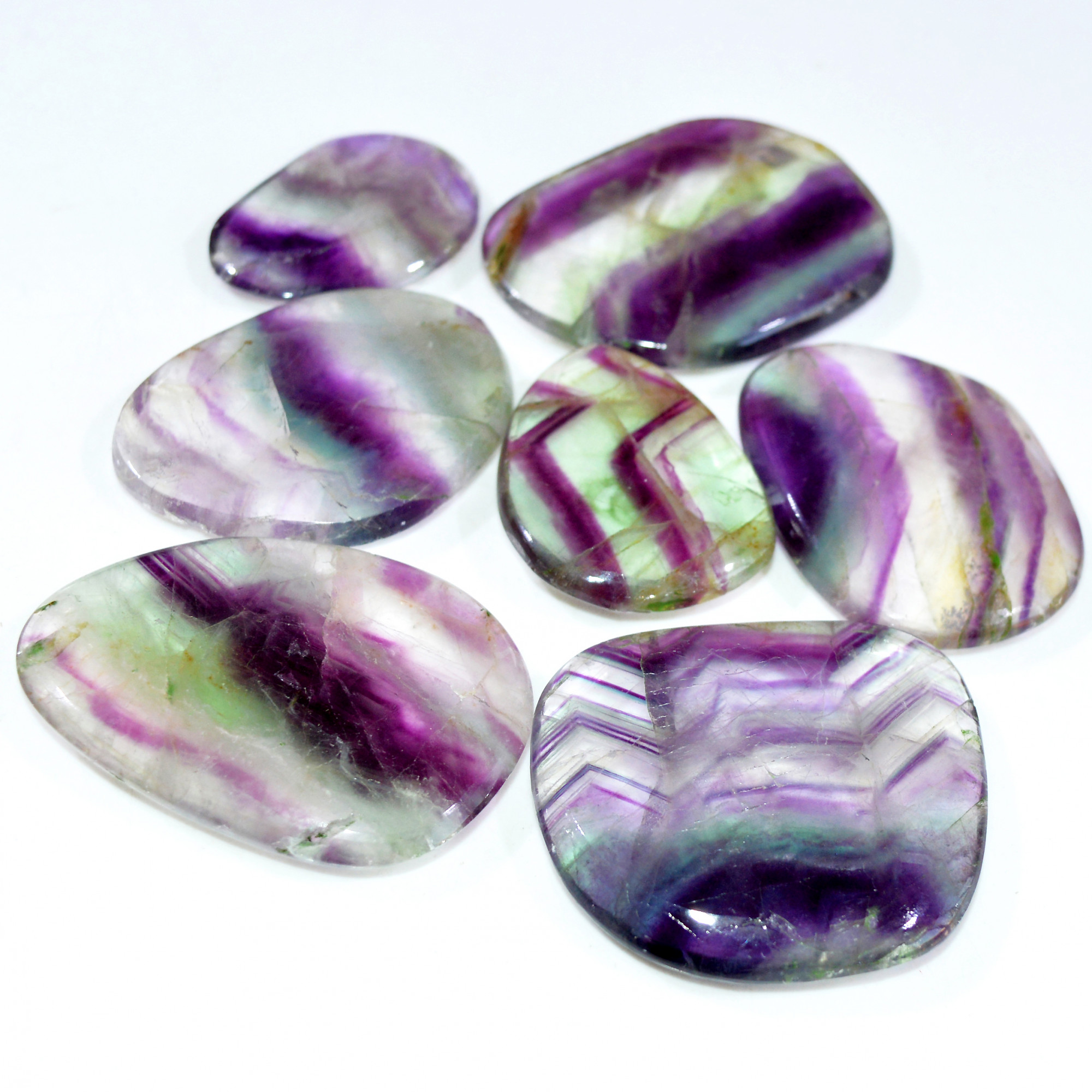 7 Pcs 683 Cts Natural Rainbow Fluorite Palm Briolette Gemstone Polish Healing Crystal For Jewelry Making 49x34 33x24mm 15090
