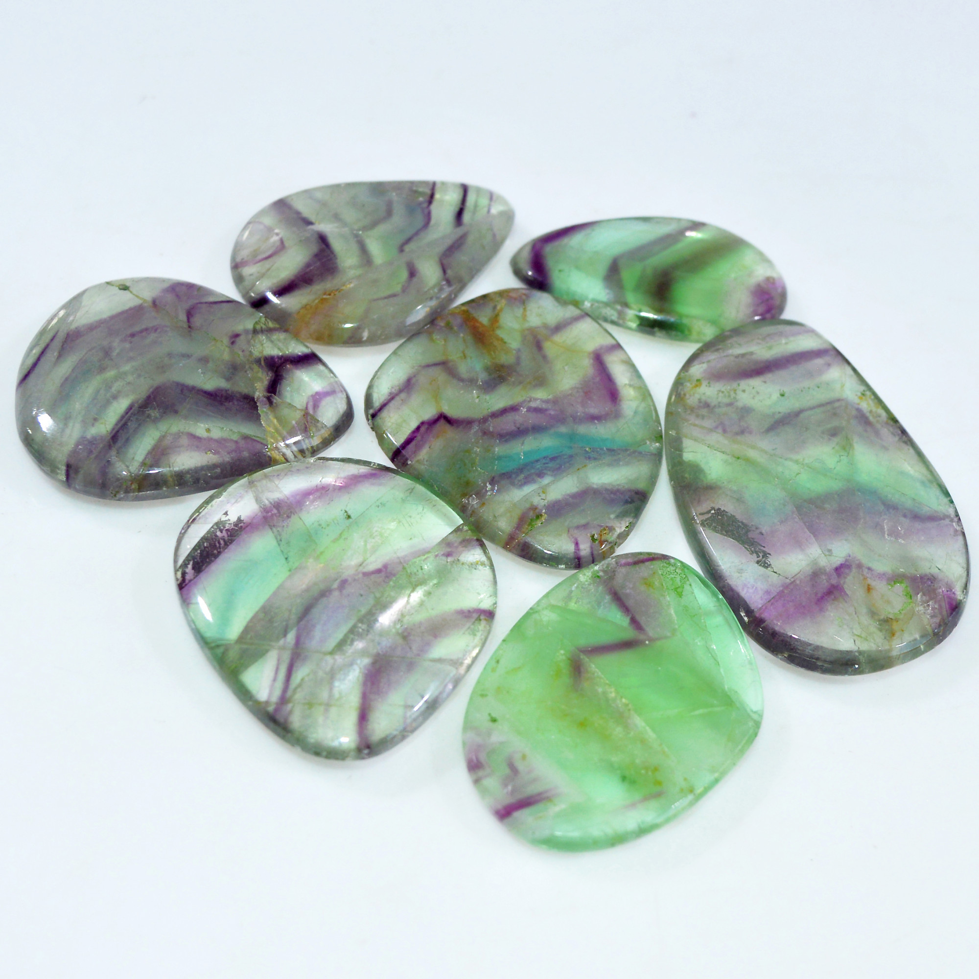 7 Pcs 480 Cts Natural Rainbow Fluorite Palm Briolette Gemstone Polish Healing Crystal For Jewelry Making 46x30 32x18mm 15091