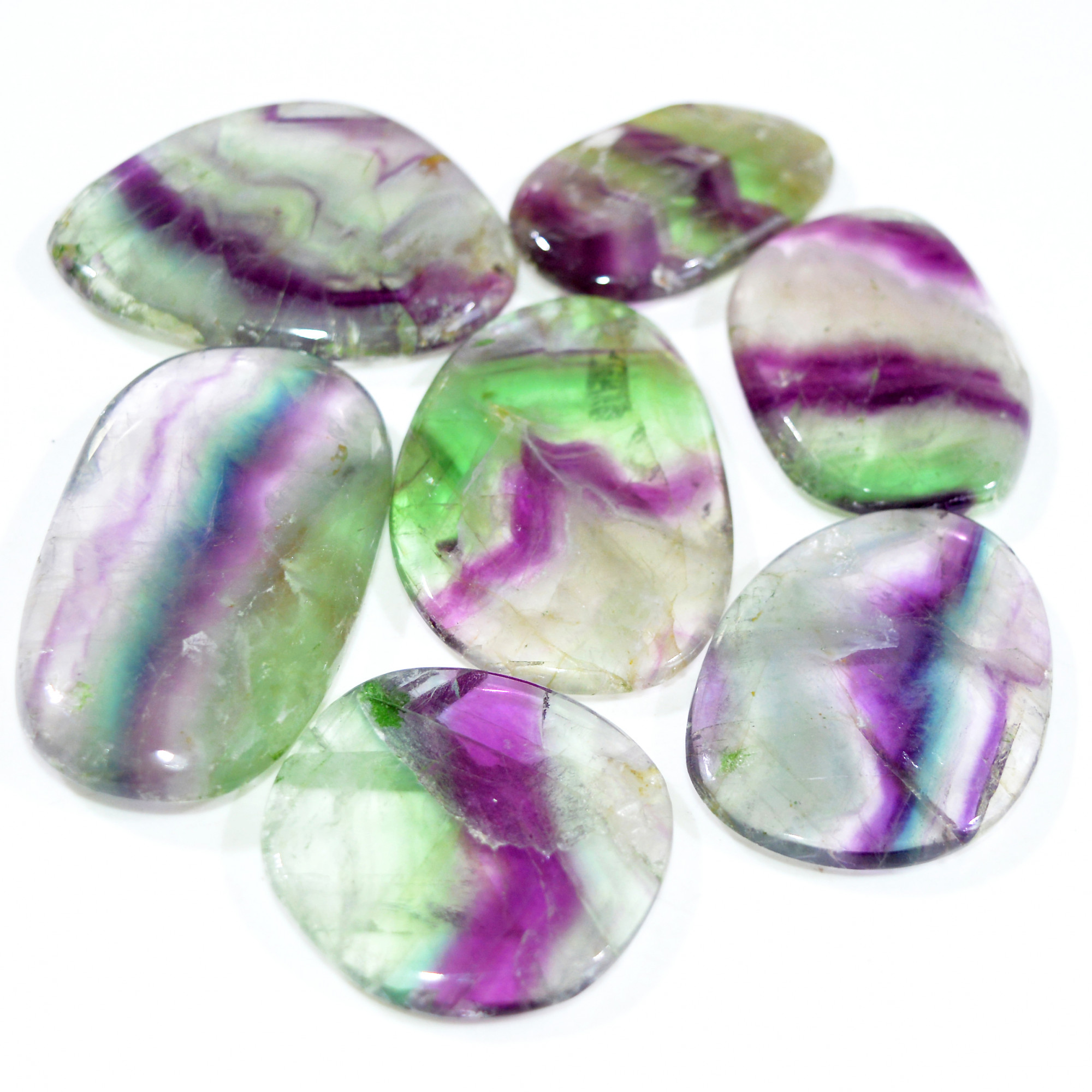 7 Pcs 853 Cts Natural Rainbow Fluorite Palm Briolette Gemstone Polish Healing Crystal For Jewelry Making 57x30 42x25mm 15092