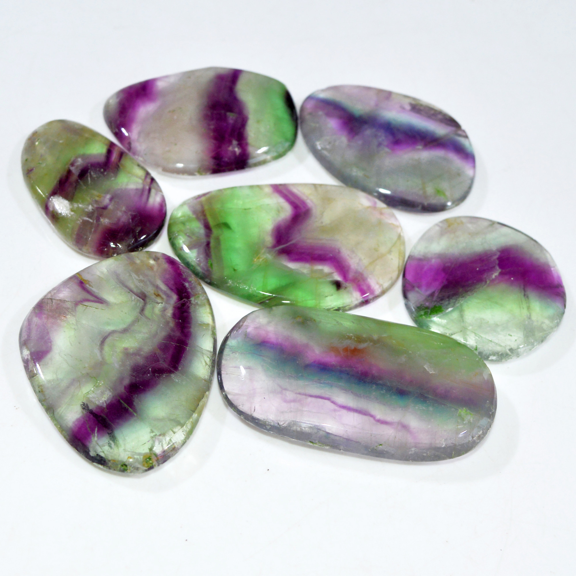 7 Pcs 853 Cts Natural Rainbow Fluorite Palm Briolette Gemstone Polish Healing Crystal For Jewelry Making 57x30 42x25mm 15092