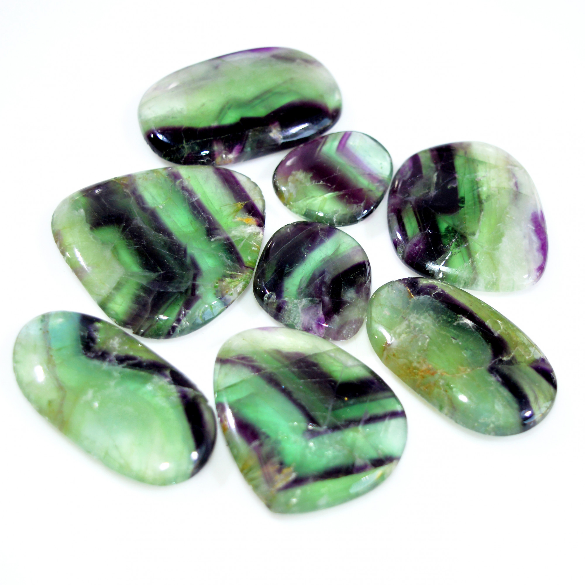 8 Pcs 749 Cts Natural Rainbow Fluorite Palm Briolette Gemstone Polish Healing Crystal For Jewelry Making 47x29 27x23mm 15093