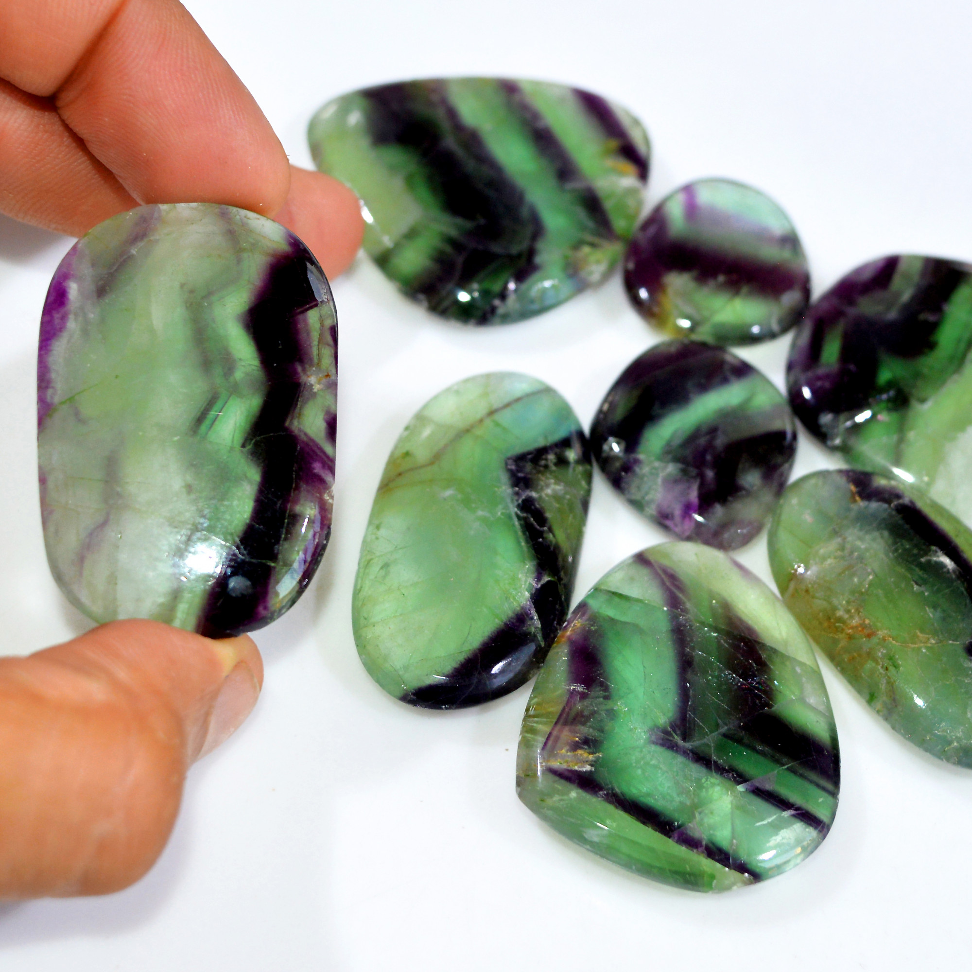 8 Pcs 749 Cts Natural Rainbow Fluorite Palm Briolette Gemstone Polish Healing Crystal For Jewelry Making 47x29 27x23mm R-15093