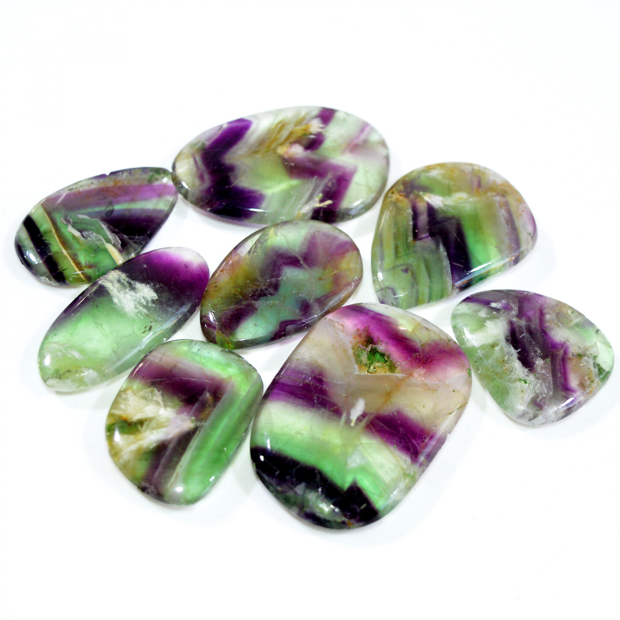 8 Pcs 583 Cts Natural Rainbow Fluorite Palm Briolette Gemstone Polish Healing Crystal For Jewelry Making 47x32 37x24mm 15094