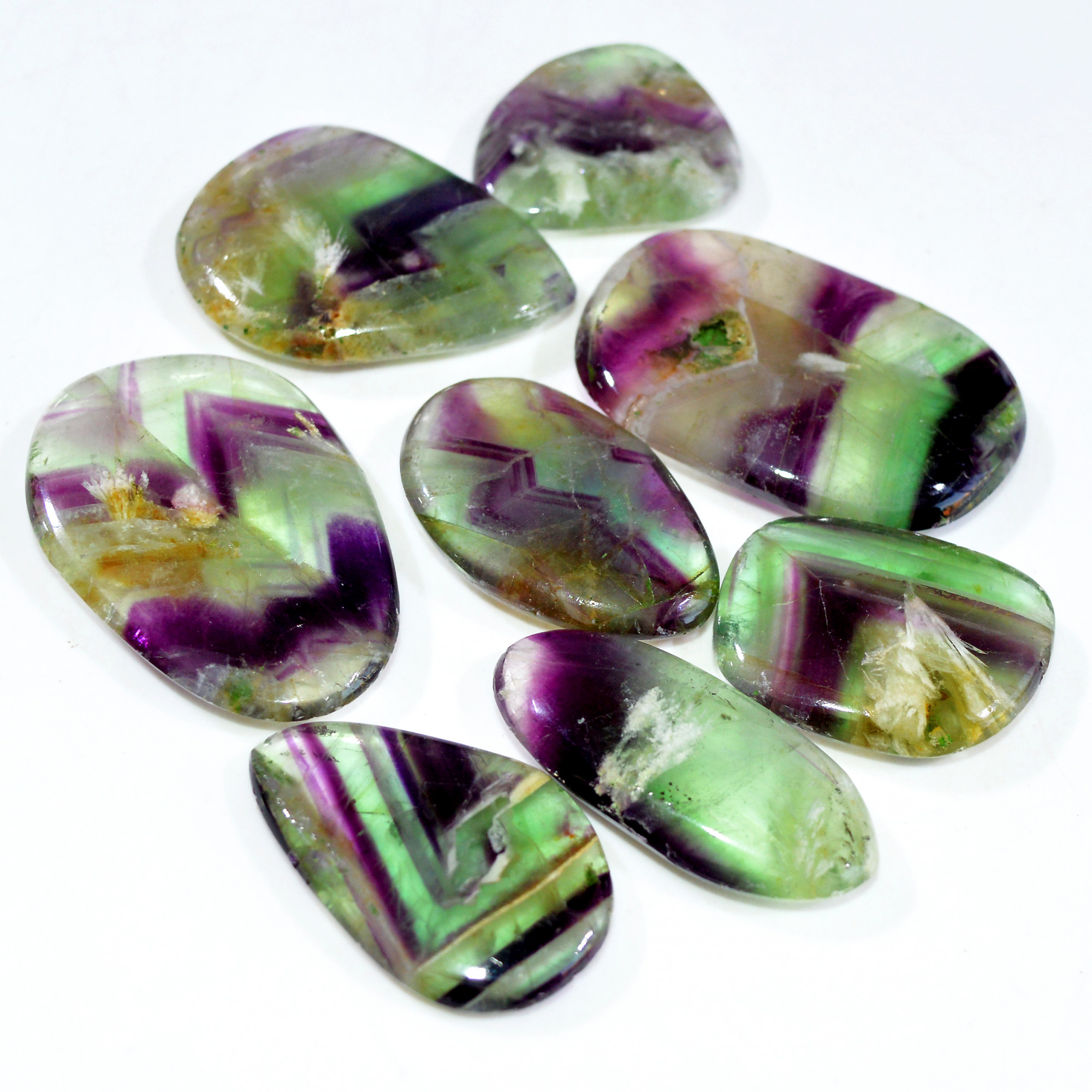 8 Pcs 583 Cts Natural Rainbow Fluorite Palm Briolette Gemstone Polish Healing Crystal For Jewelry Making 47x32 37x24mm R-15094