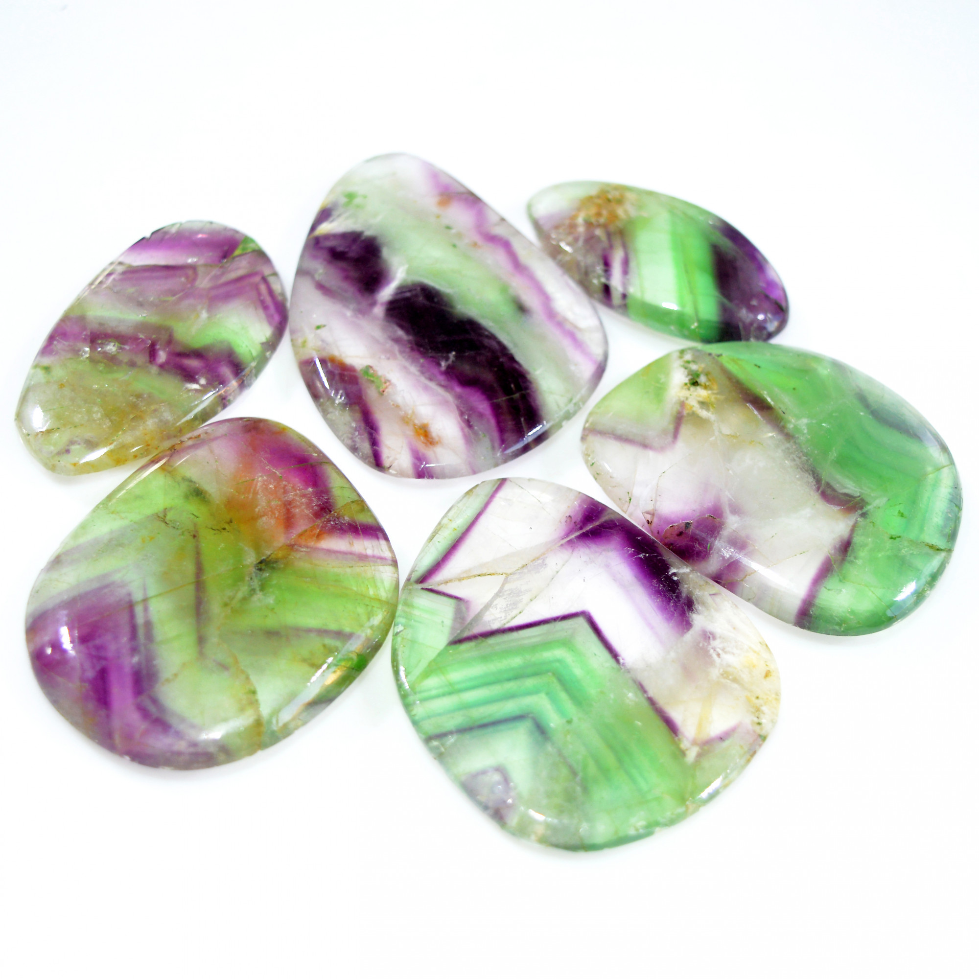 6 Pcs 712 Cts Natural Rainbow Fluorite Palm Briolette Gemstone Polish Healing Crystal For Jewelry Making 48x40 40x20mm R-15095